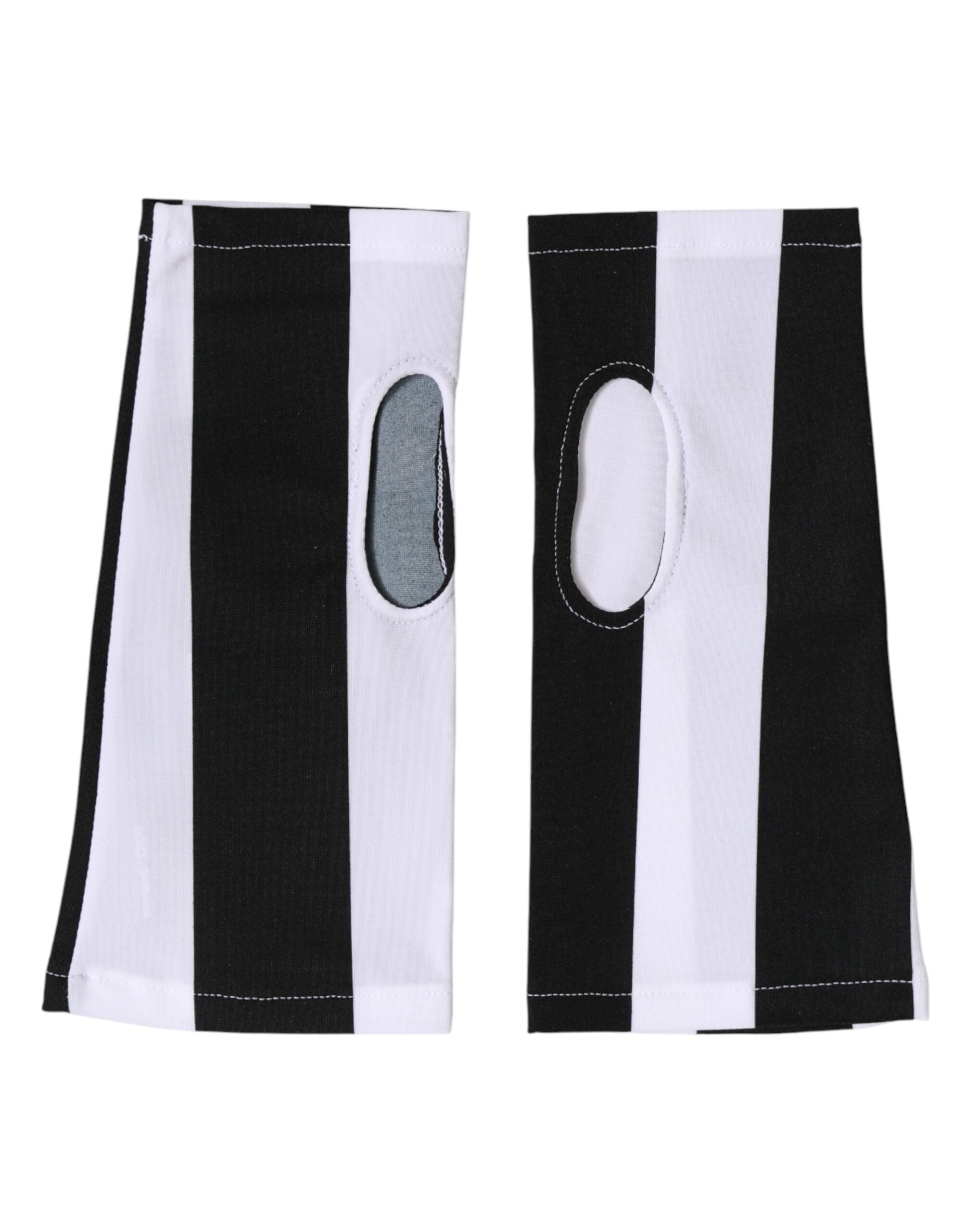 Dolce & Gabbana Black White Nylon Fingerless Wrist Length Gloves Dolce & Gabbana