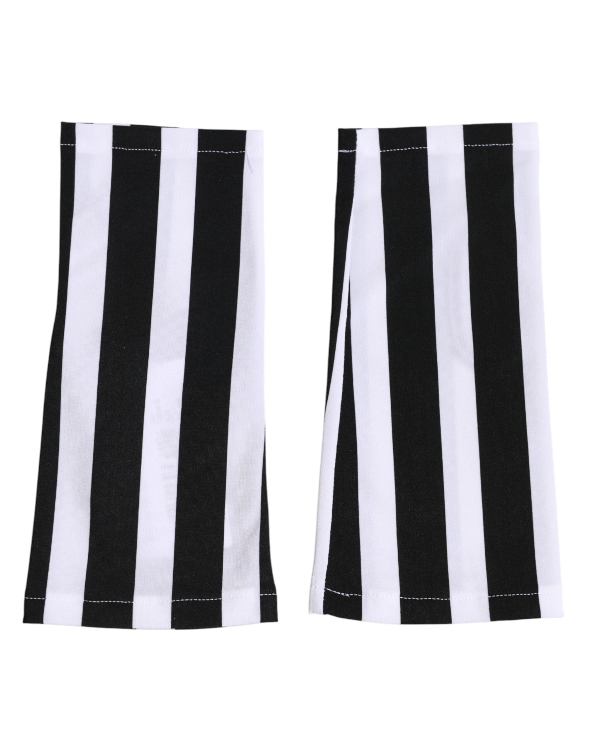 Dolce & Gabbana Black White Nylon Fingerless Wrist Length Gloves Dolce & Gabbana