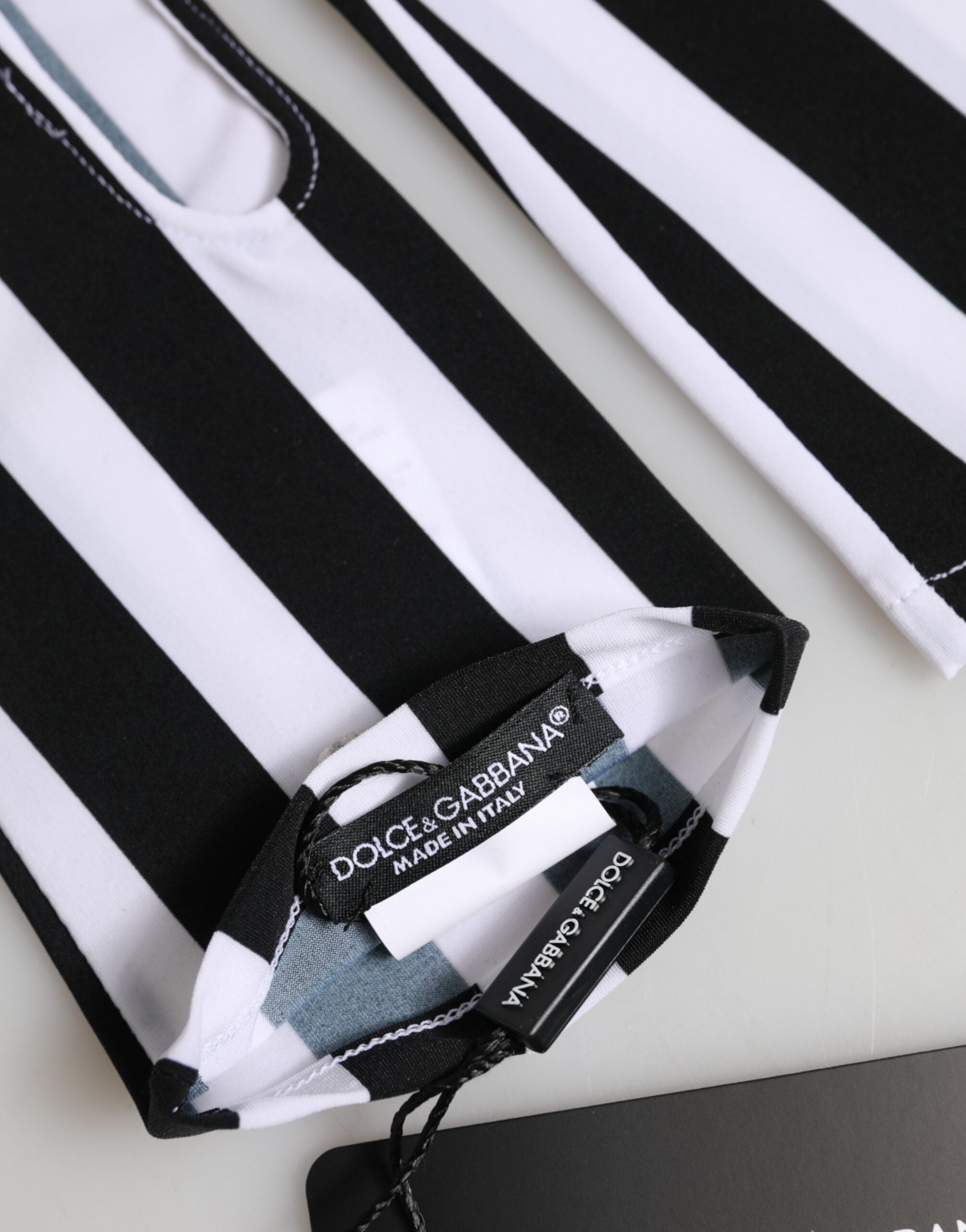 Dolce & Gabbana Black White Nylon Fingerless Wrist Length Gloves Dolce & Gabbana