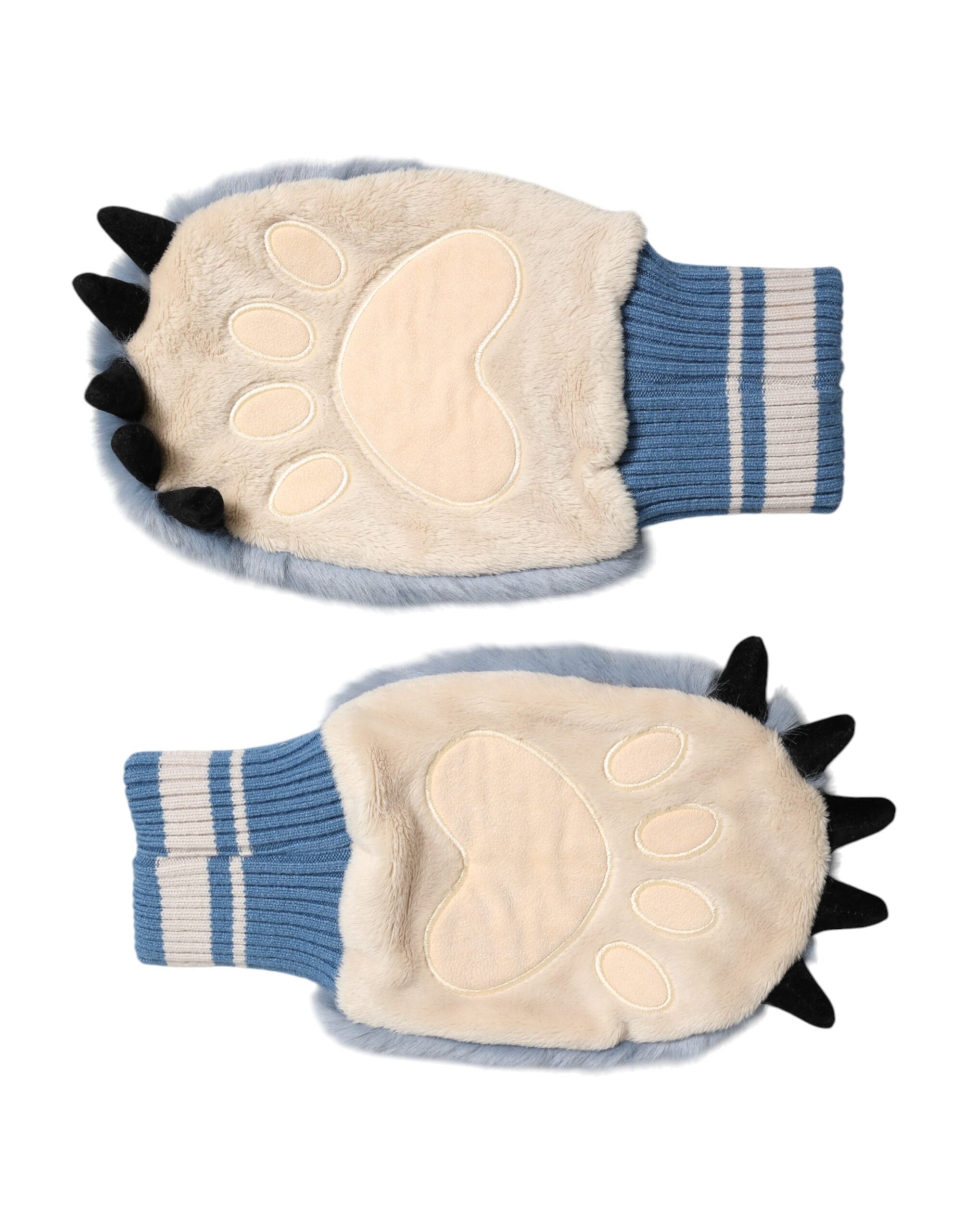 Dolce & Gabbana Blue Acrylic Knitted Fur Wrist Mitten Gloves Dolce & Gabbana