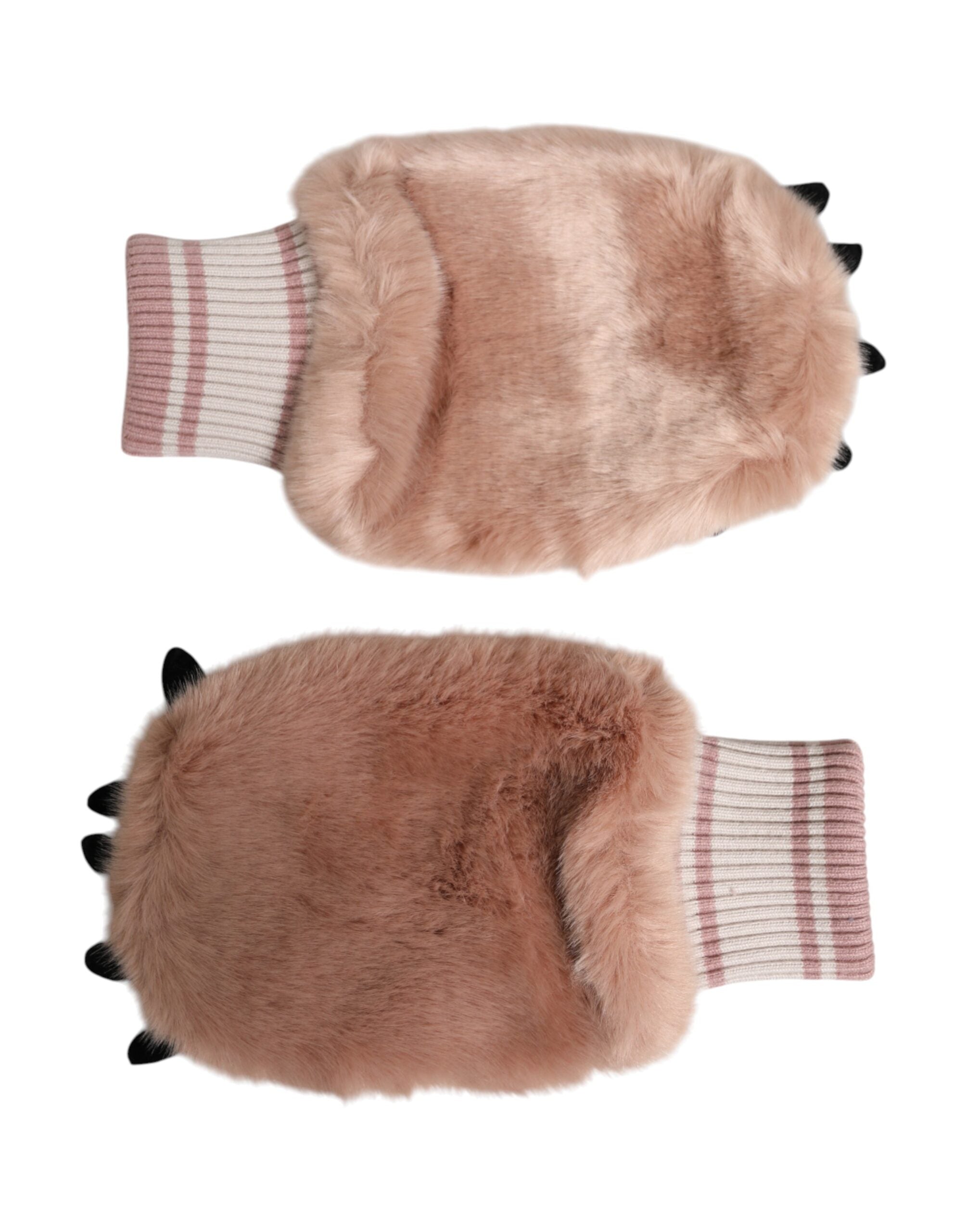 Dolce & Gabbana Brown Acrylic Knitted Fur Wrist Mitten Gloves Dolce & Gabbana