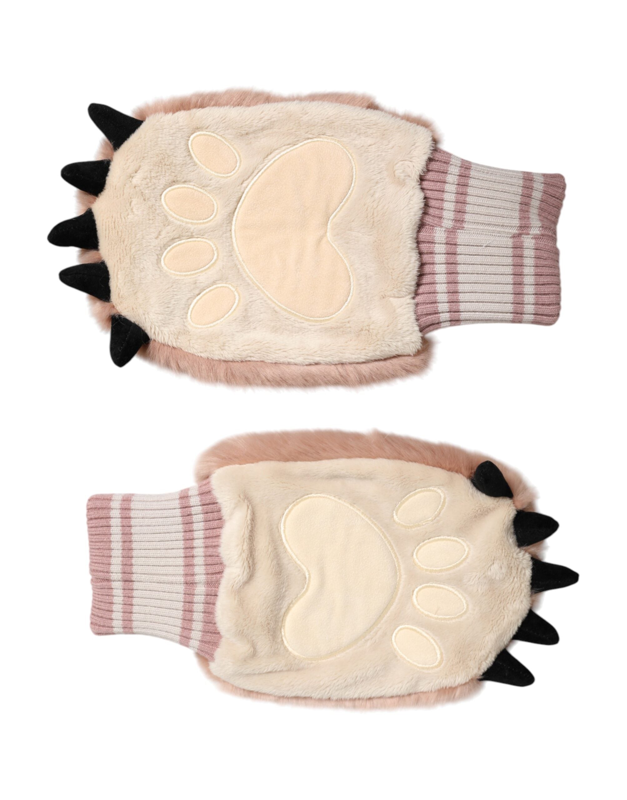 Dolce & Gabbana Brown Acrylic Knitted Fur Wrist Mitten Gloves Dolce & Gabbana