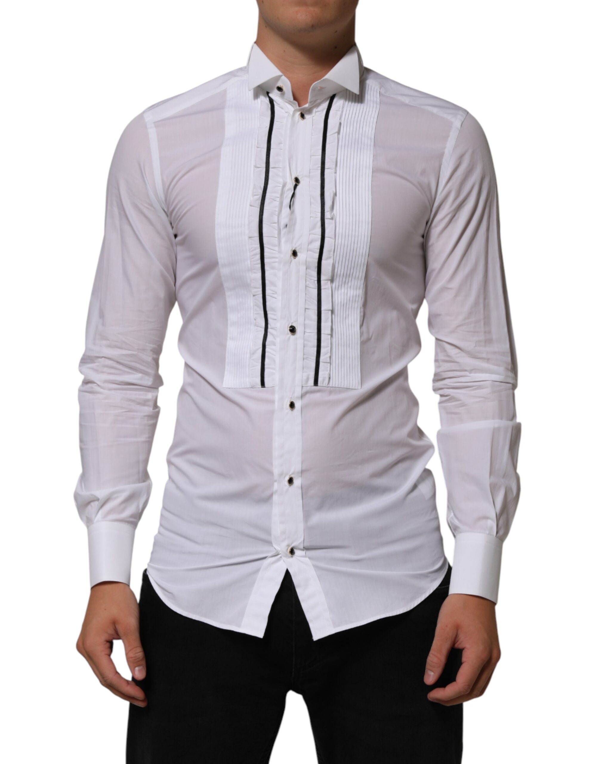 Dolce & Gabbana White Cotton Collared Long Sleeve GOLD Dress  Shirt Dolce & Gabbana