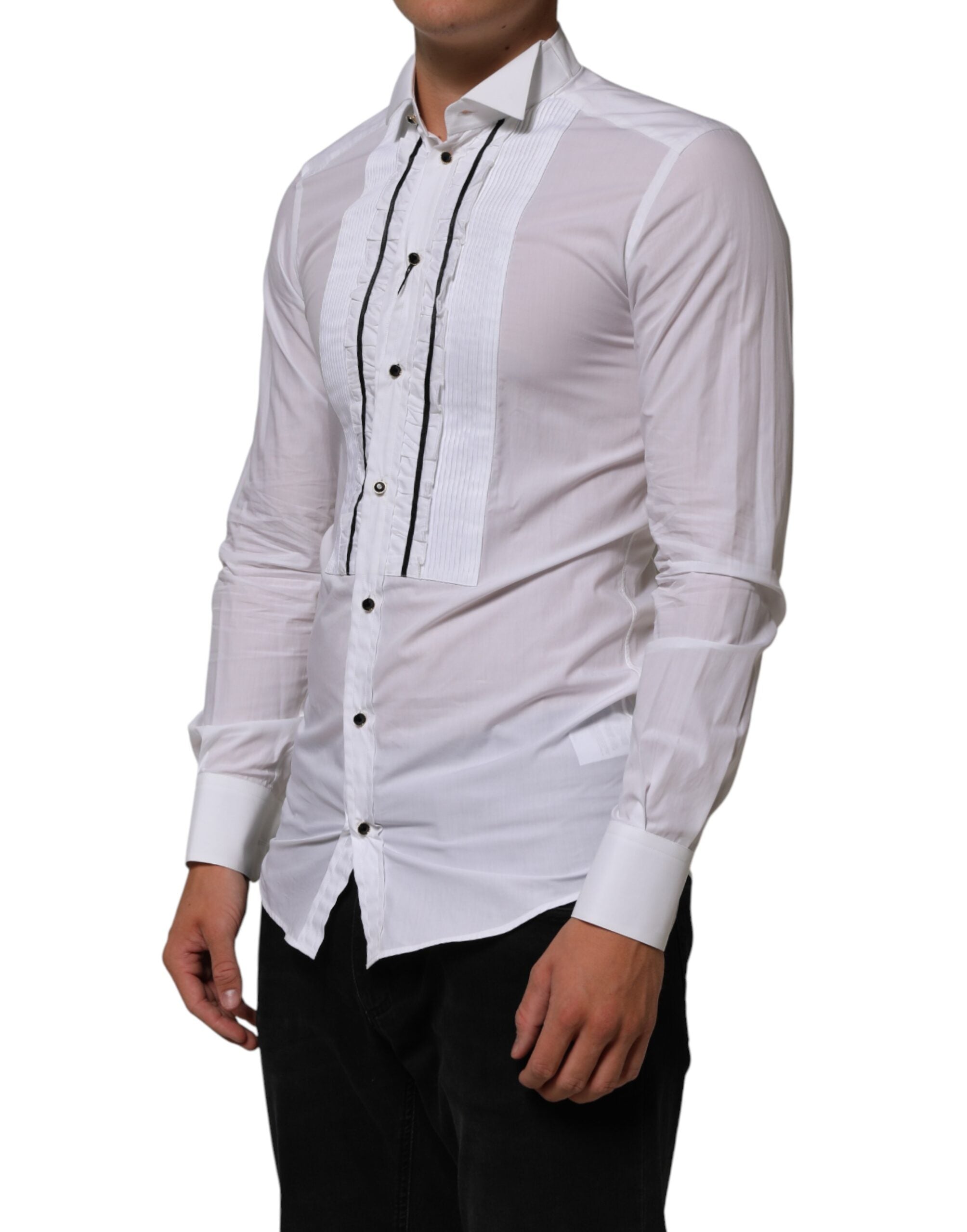 Dolce & Gabbana White Cotton Collared Long Sleeve GOLD Dress  Shirt Dolce & Gabbana