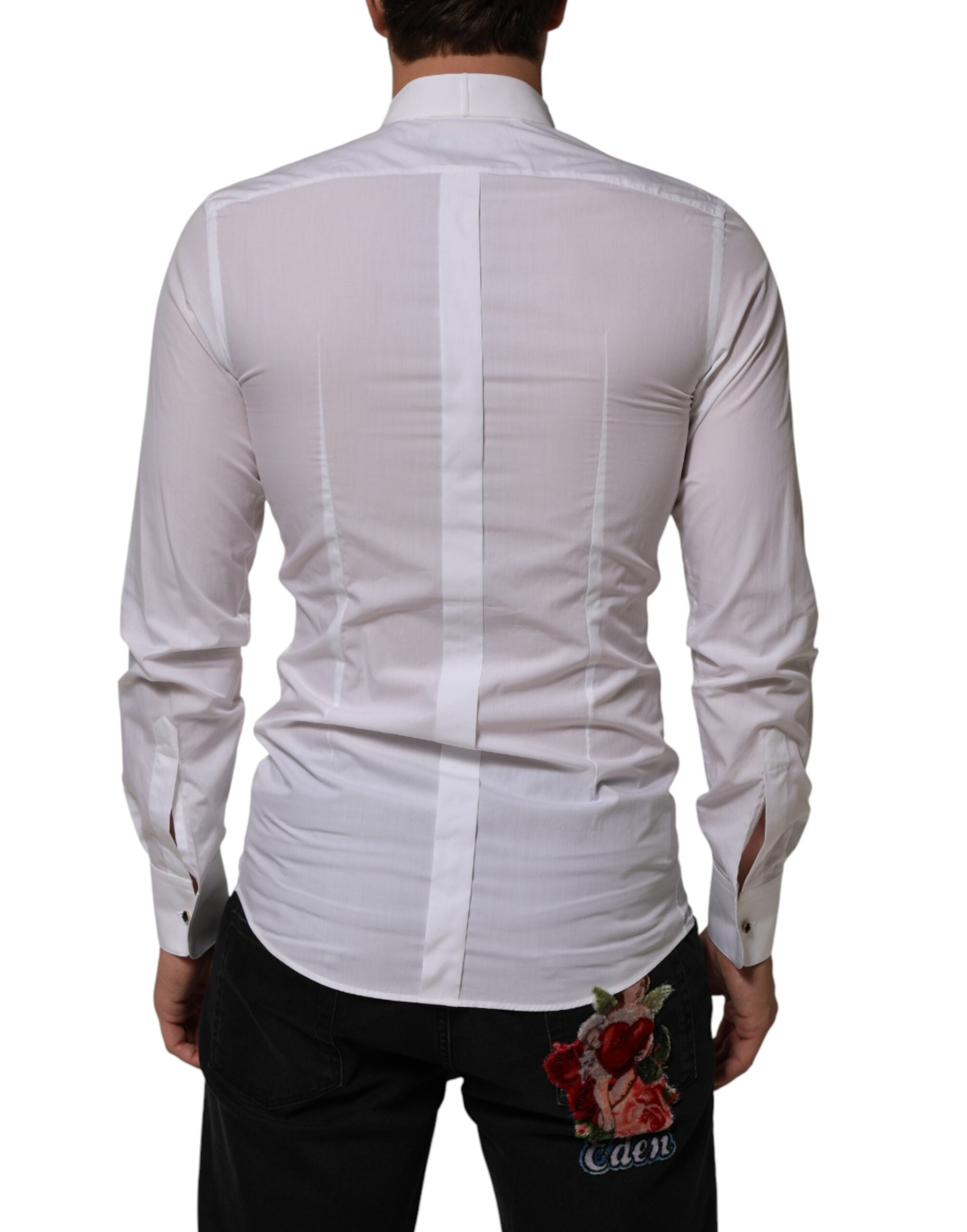 Dolce & Gabbana White Cotton Collared Long Sleeve GOLD Dress  Shirt Dolce & Gabbana