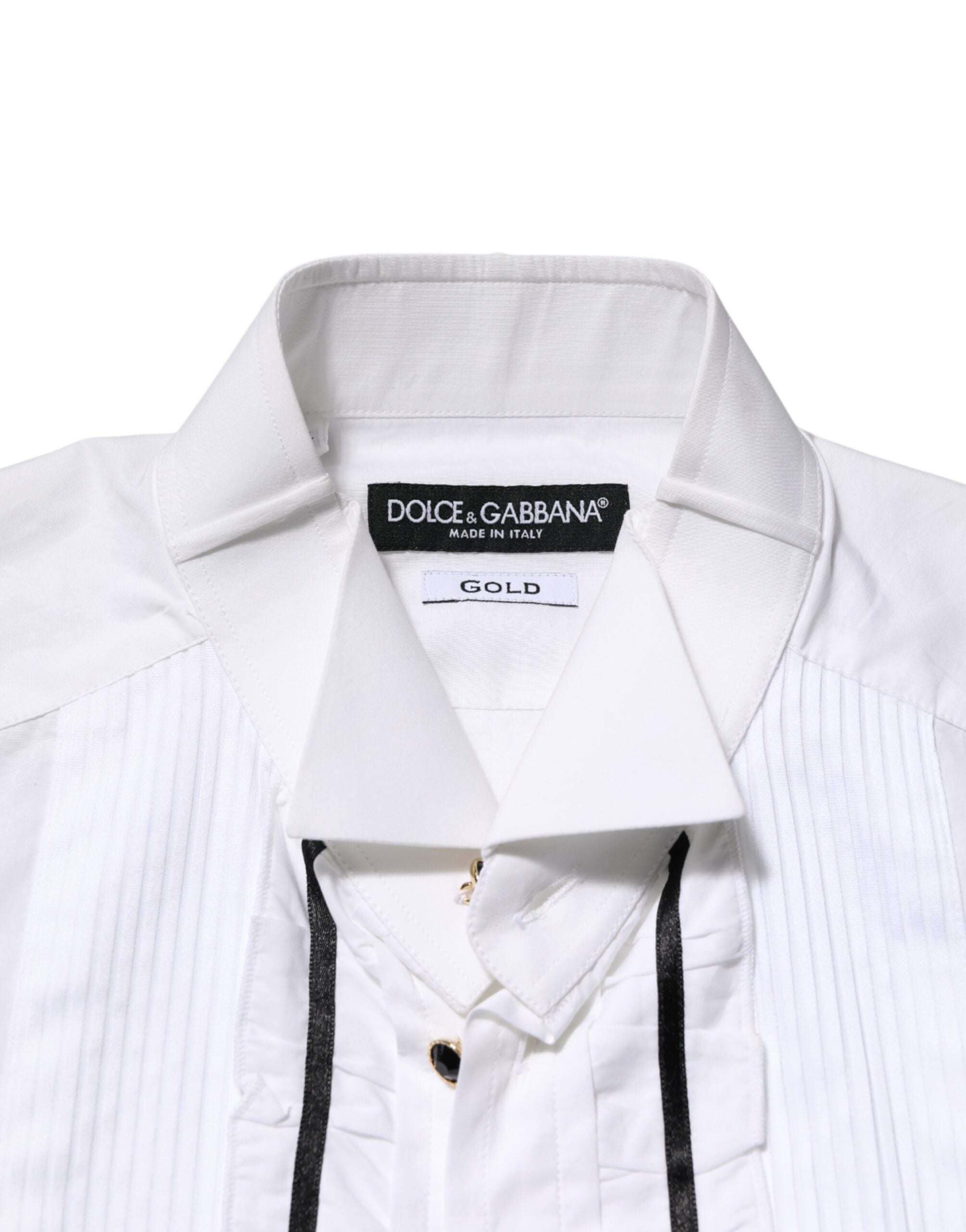 Dolce & Gabbana White Cotton Collared Long Sleeve GOLD Dress  Shirt Dolce & Gabbana