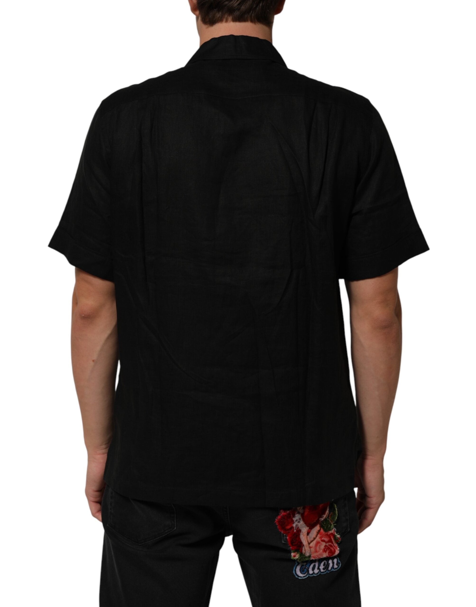 Carhartt Wip Black Linen Collared Short Sleeve Polo Shirt Carhartt Wip