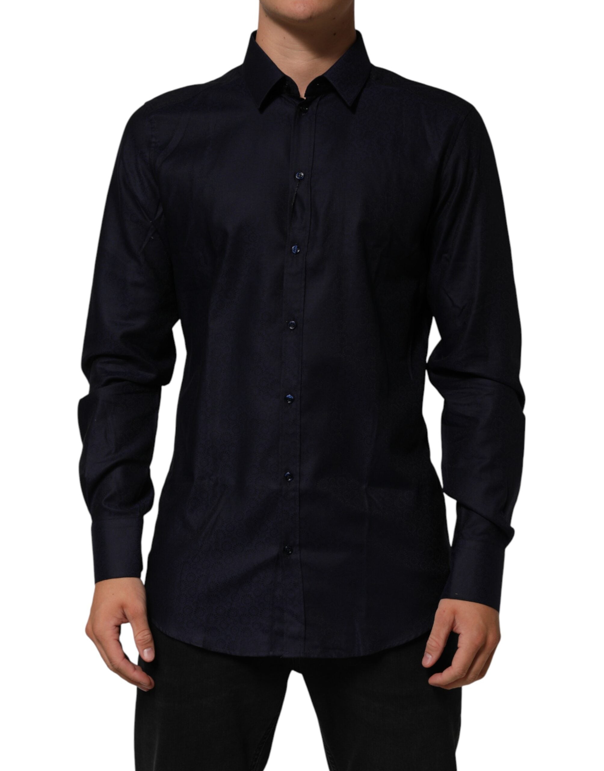 Dolce & Gabbana Blue Cotton Collared Long Sleeve GOLD Men Dress Shirt Dolce & Gabbana