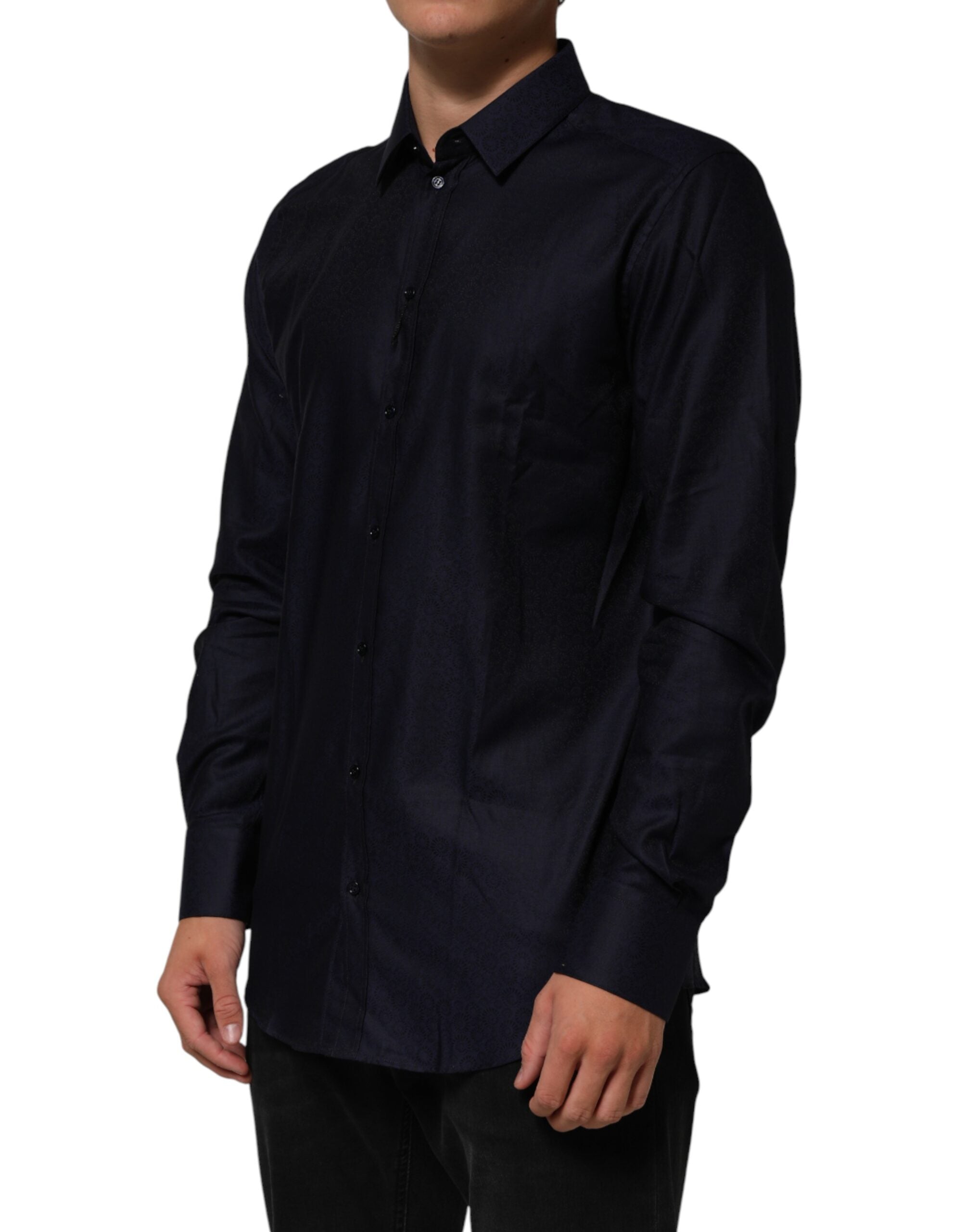 Dolce & Gabbana Blue Cotton Collared Long Sleeve GOLD Men Dress Shirt Dolce & Gabbana