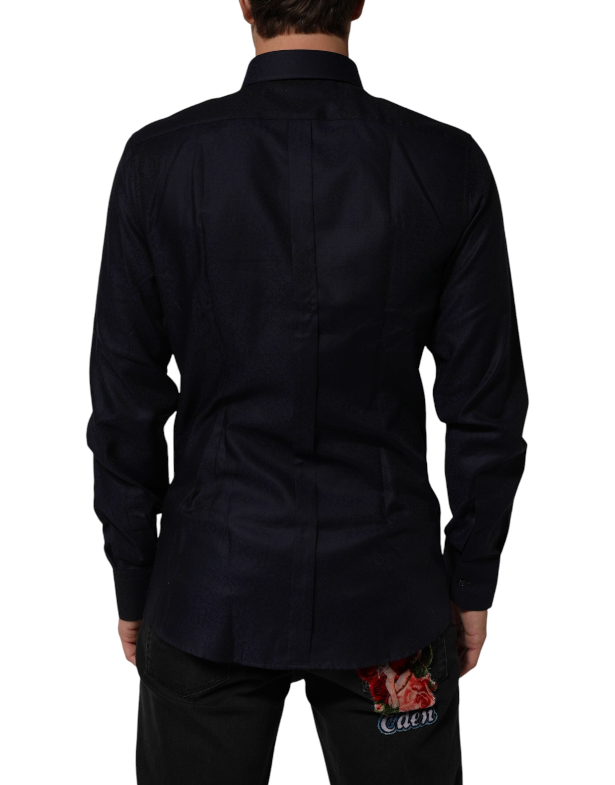 Dolce & Gabbana Blue Cotton Collared Long Sleeve GOLD Men Dress Shirt Dolce & Gabbana