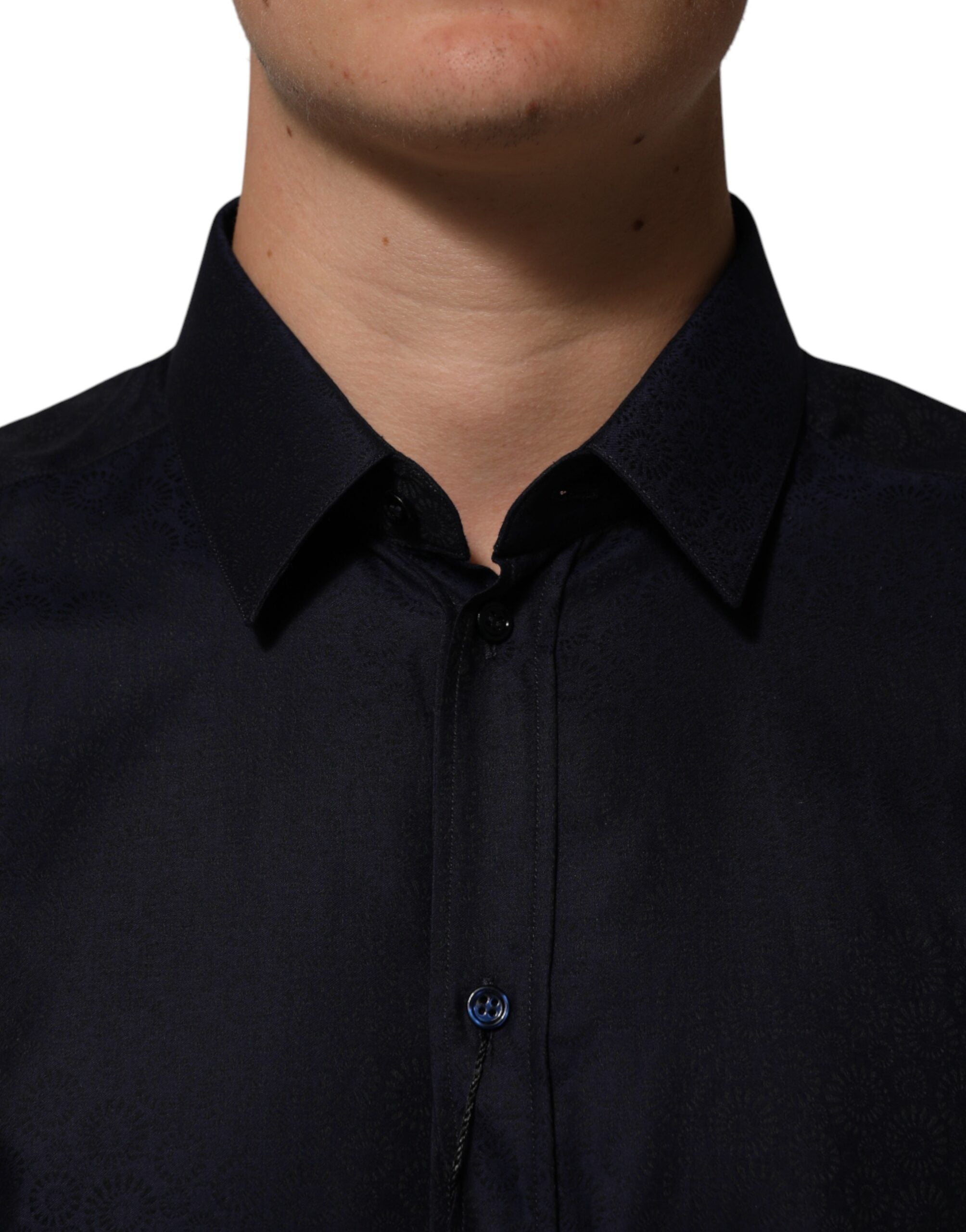 Dolce & Gabbana Blue Cotton Collared Long Sleeve GOLD Men Dress Shirt Dolce & Gabbana