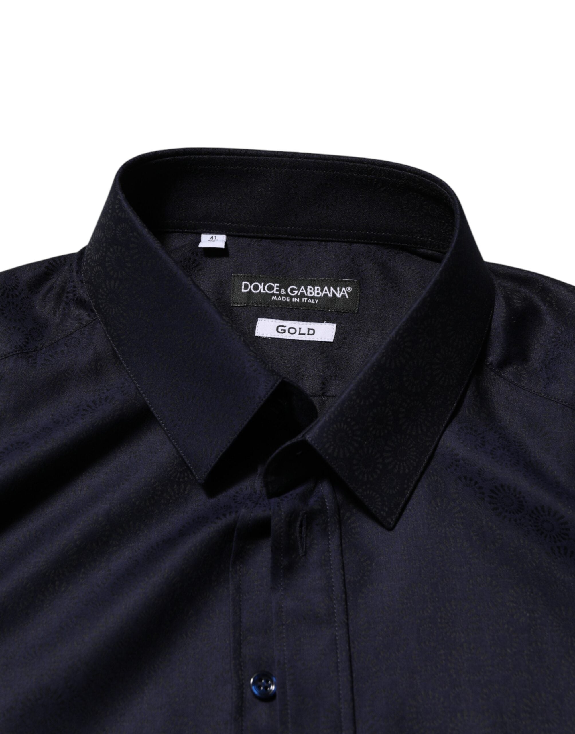 Dolce & Gabbana Blue Cotton Collared Long Sleeve GOLD Men Dress Shirt Dolce & Gabbana