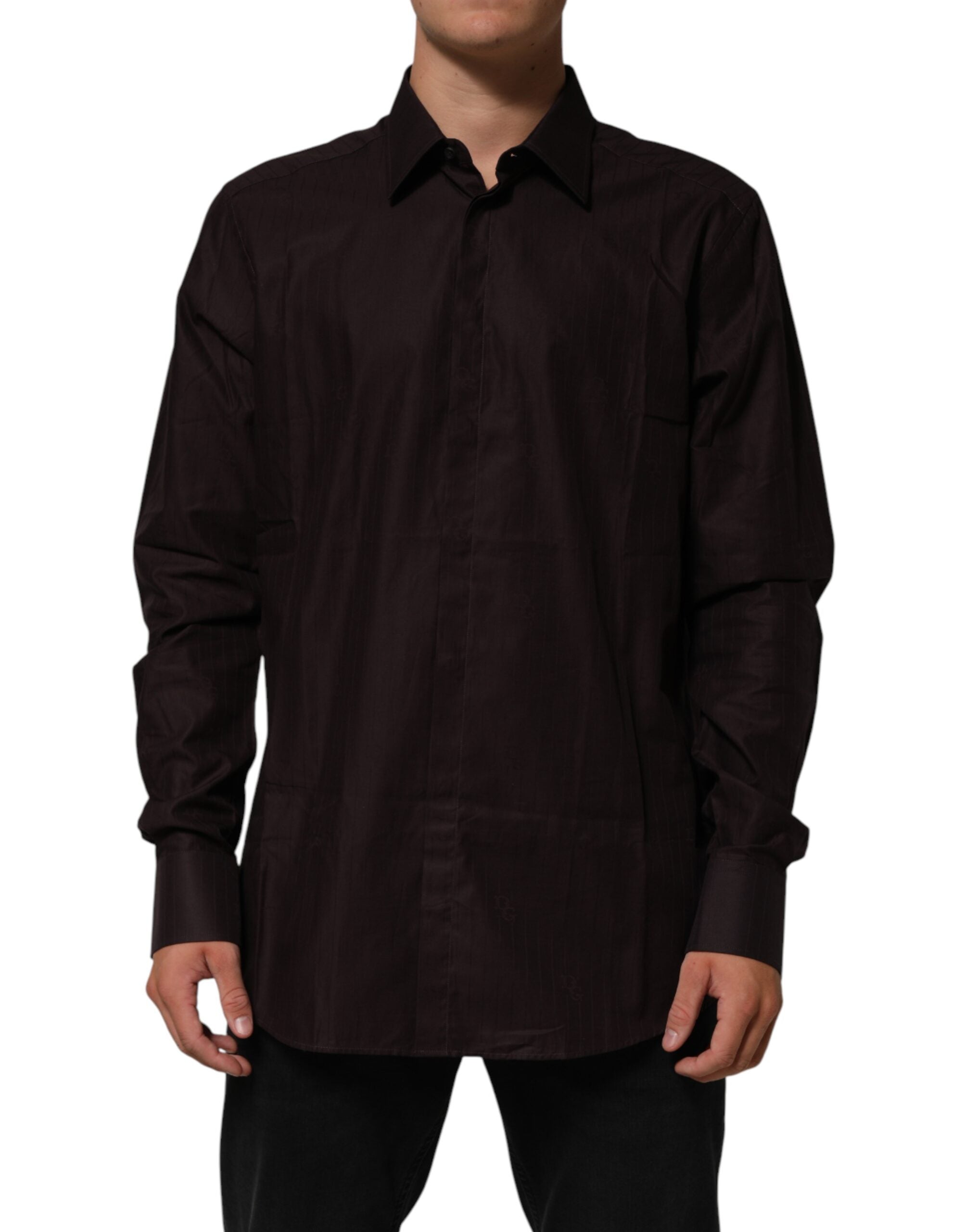 Dolce & Gabbana Brown Cotton LongSleeve MARTINI Dress  Shirt Dolce & Gabbana