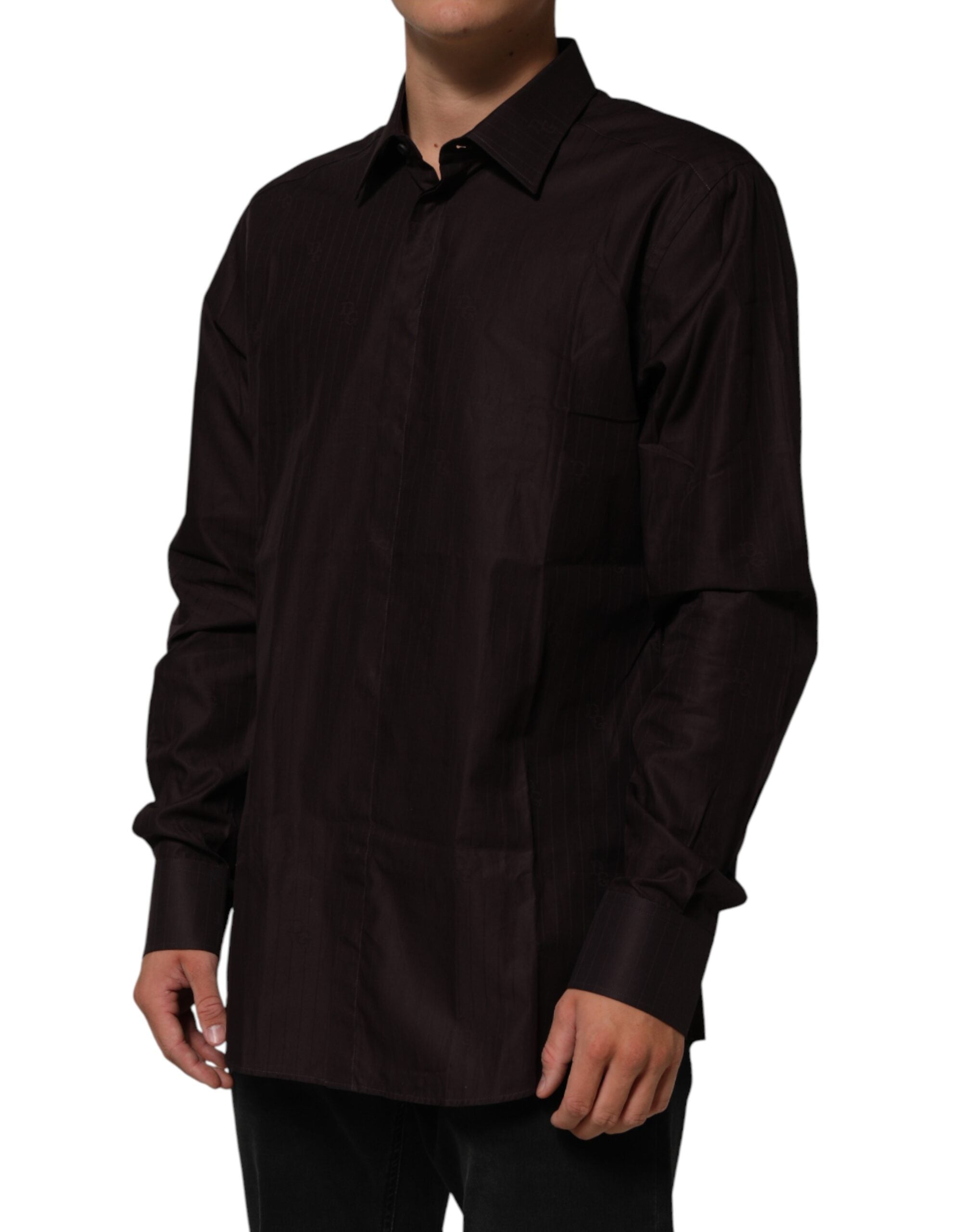 Dolce & Gabbana Brown Cotton LongSleeve MARTINI Dress  Shirt Dolce & Gabbana