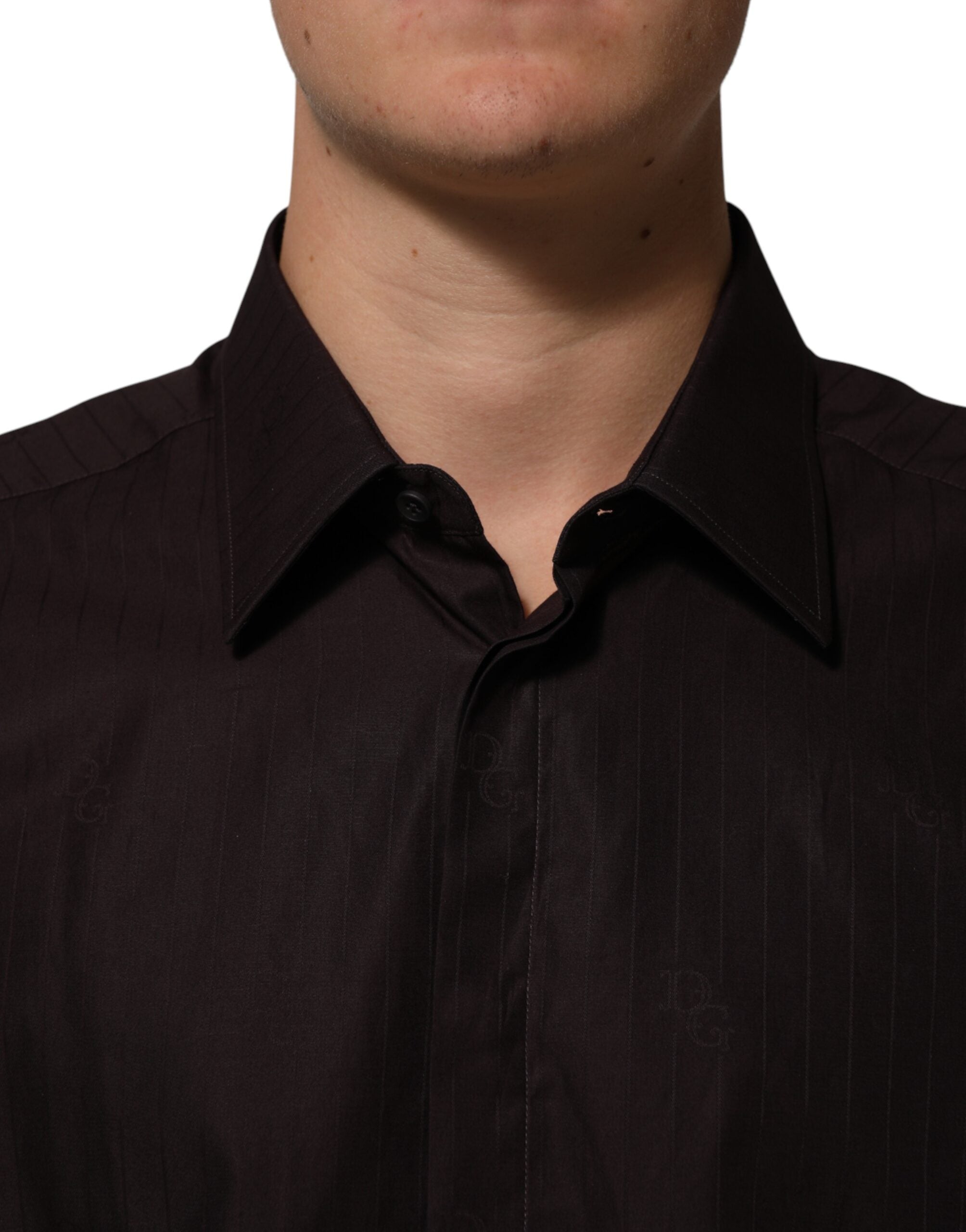 Dolce & Gabbana Brown Cotton LongSleeve MARTINI Dress  Shirt Dolce & Gabbana