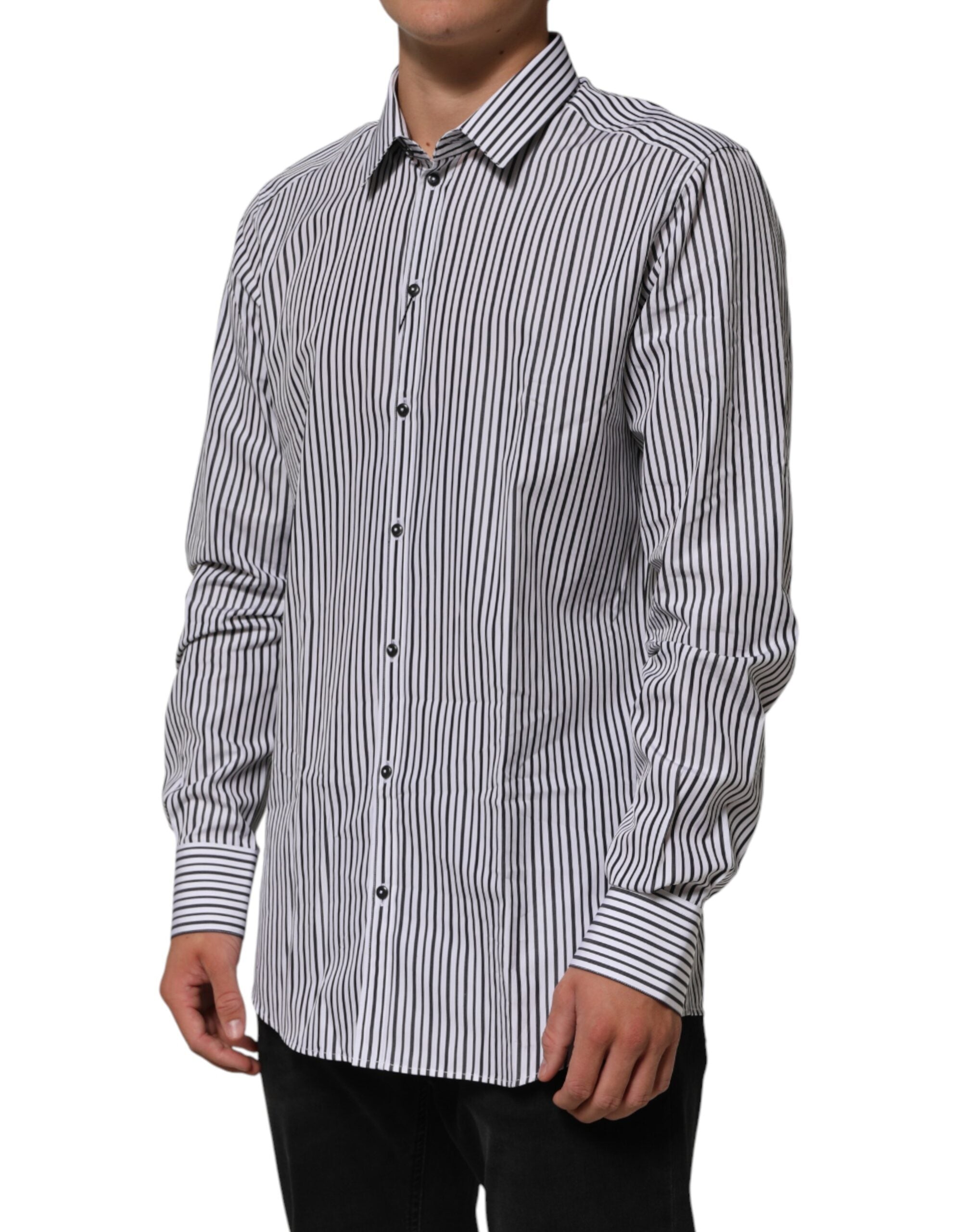 Dolce & Gabbana Black White Stripes Men GOLD Dress Shirt Dolce & Gabbana