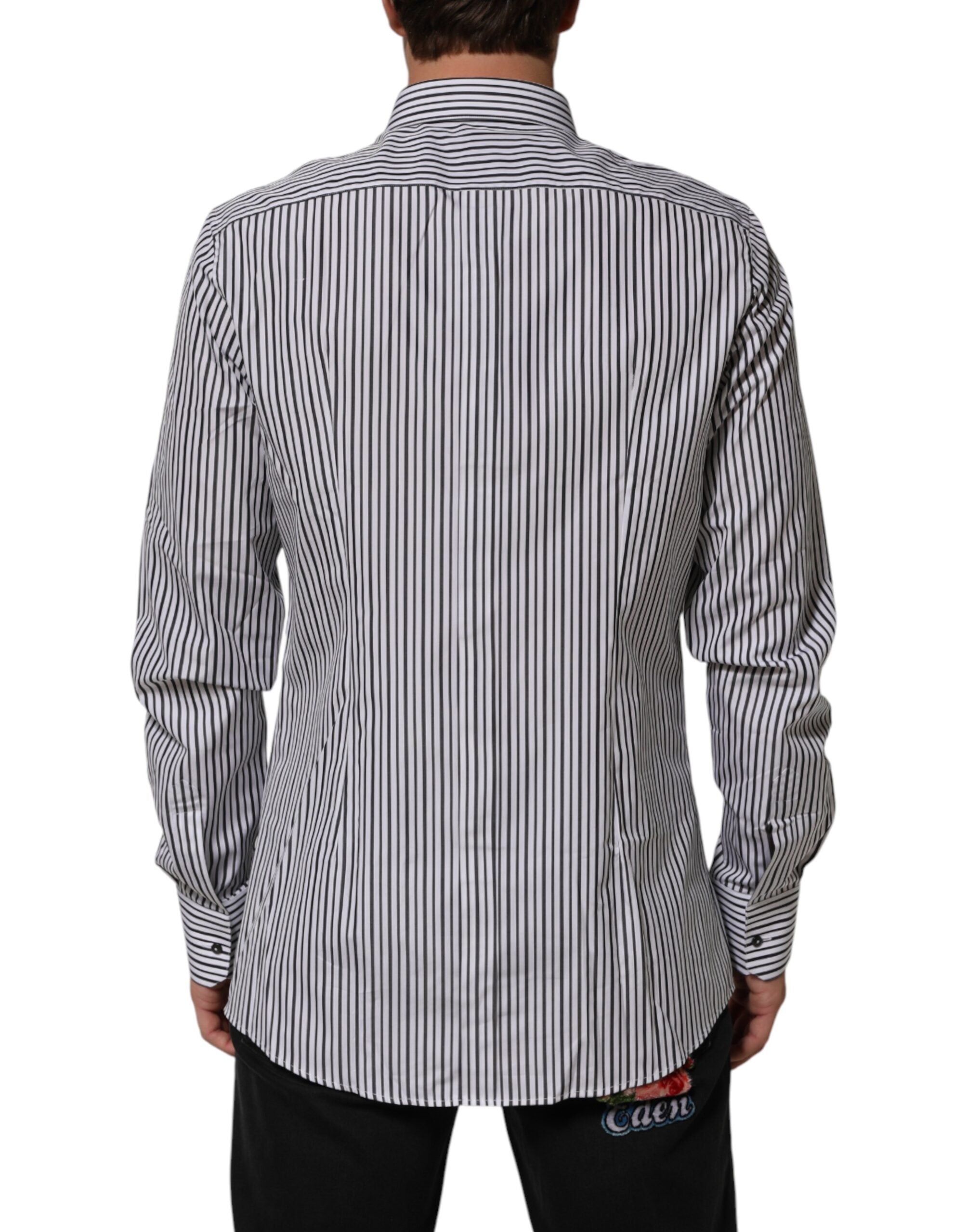 Dolce & Gabbana Black White Stripes Men GOLD Dress Shirt Dolce & Gabbana