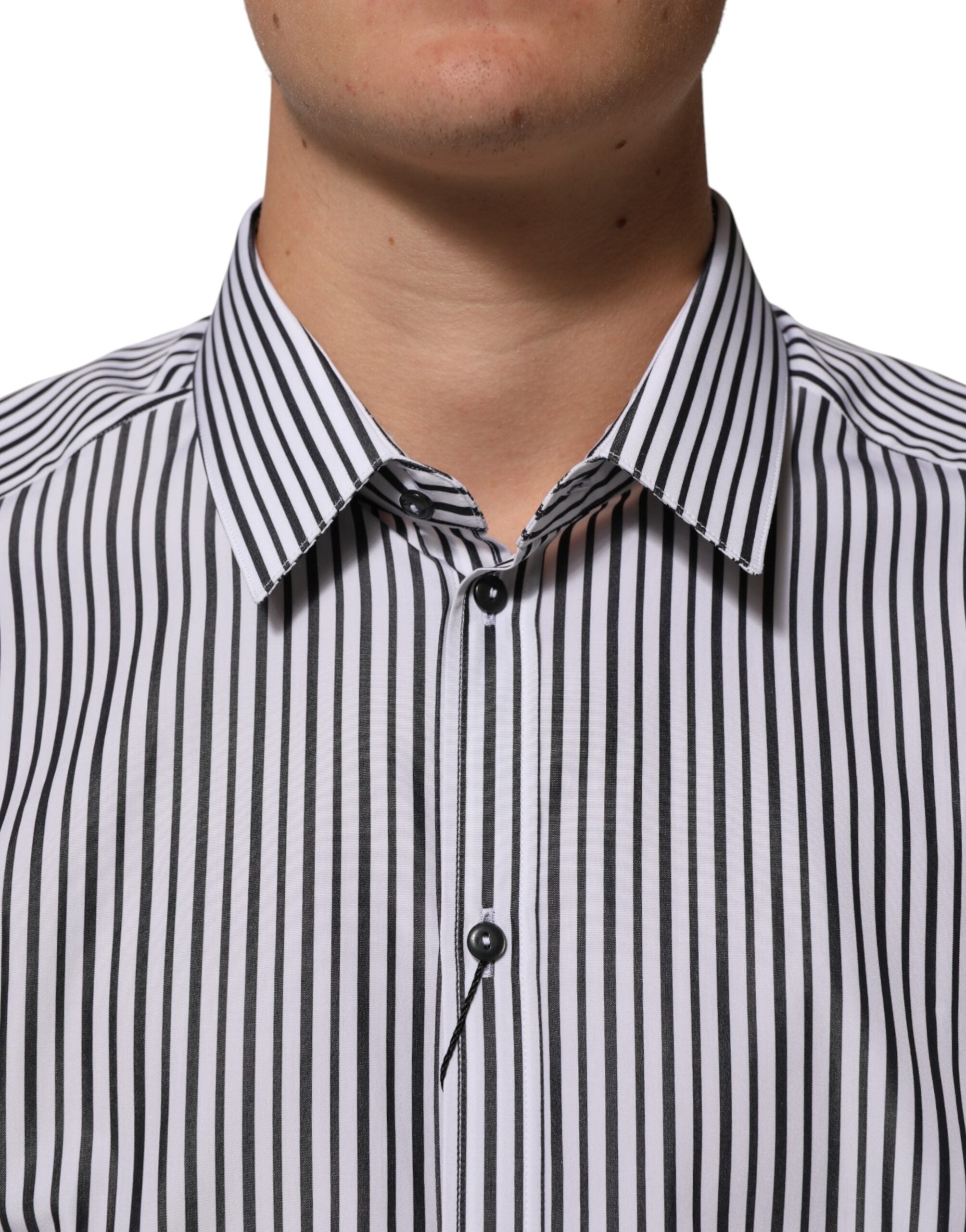Dolce & Gabbana Black White Stripes Men GOLD Dress Shirt Dolce & Gabbana