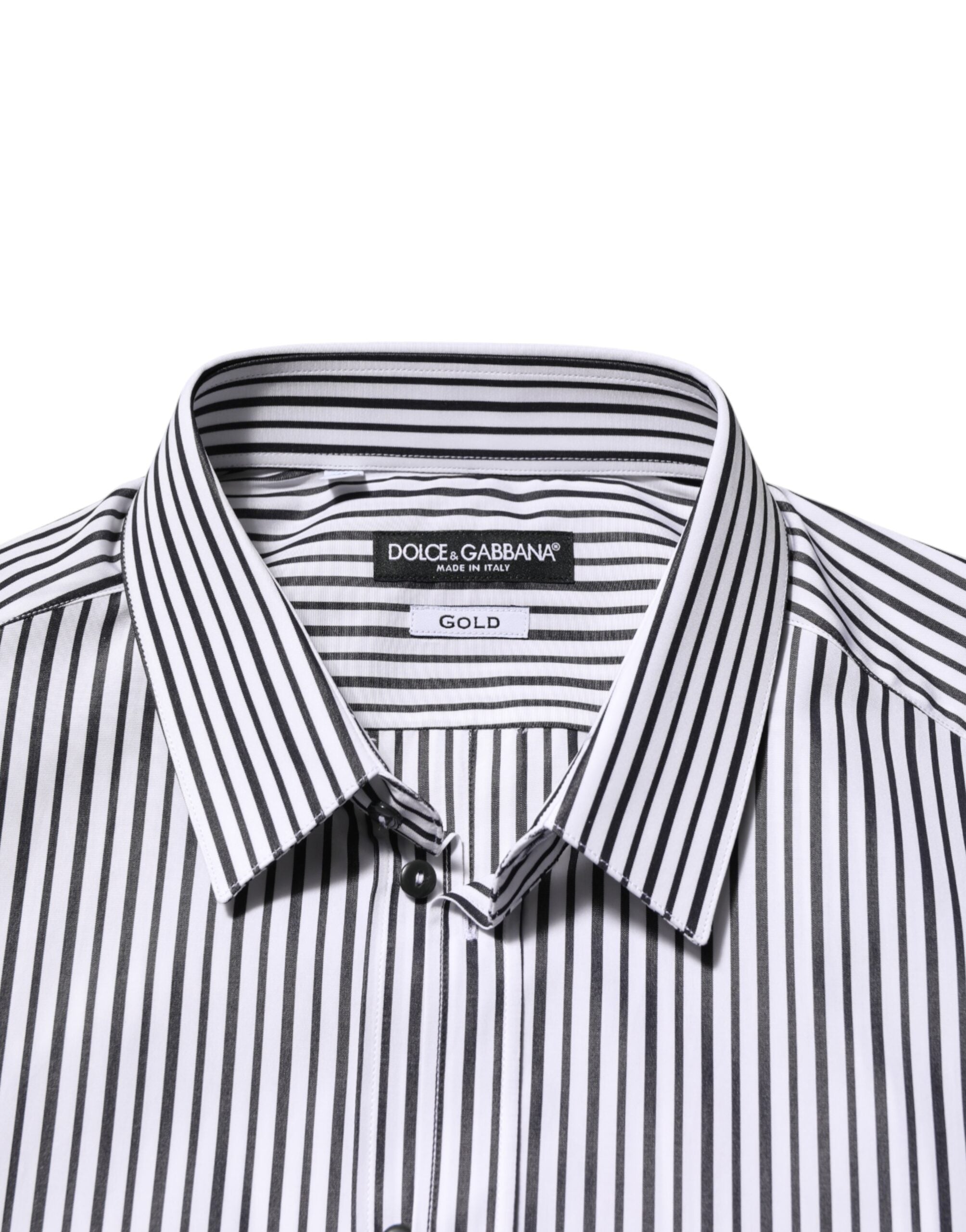 Dolce & Gabbana Black White Stripes Men GOLD Dress Shirt Dolce & Gabbana