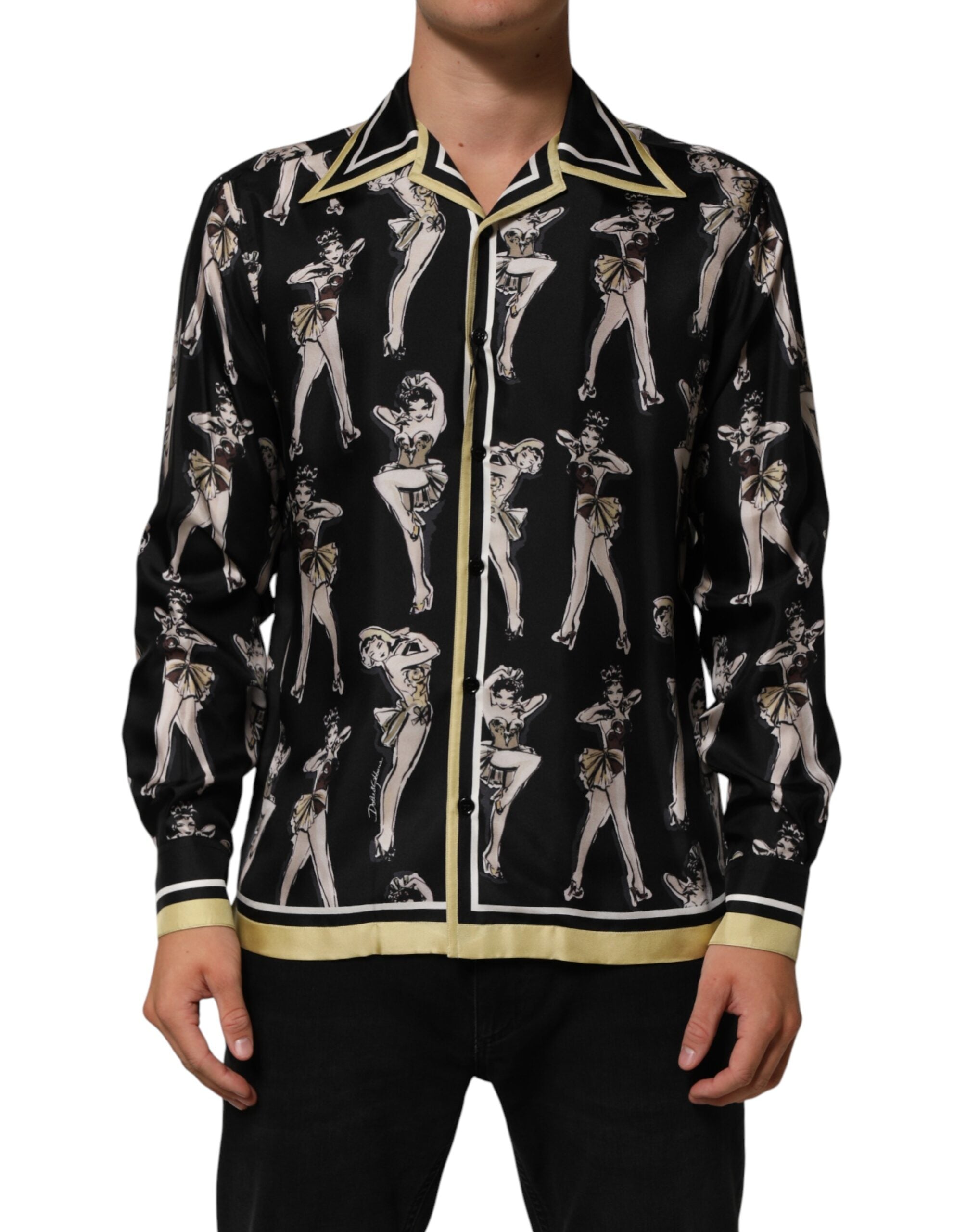 Dolce & Gabbana Black Silk Pin Up Printed Button Down Shirt Dolce & Gabbana