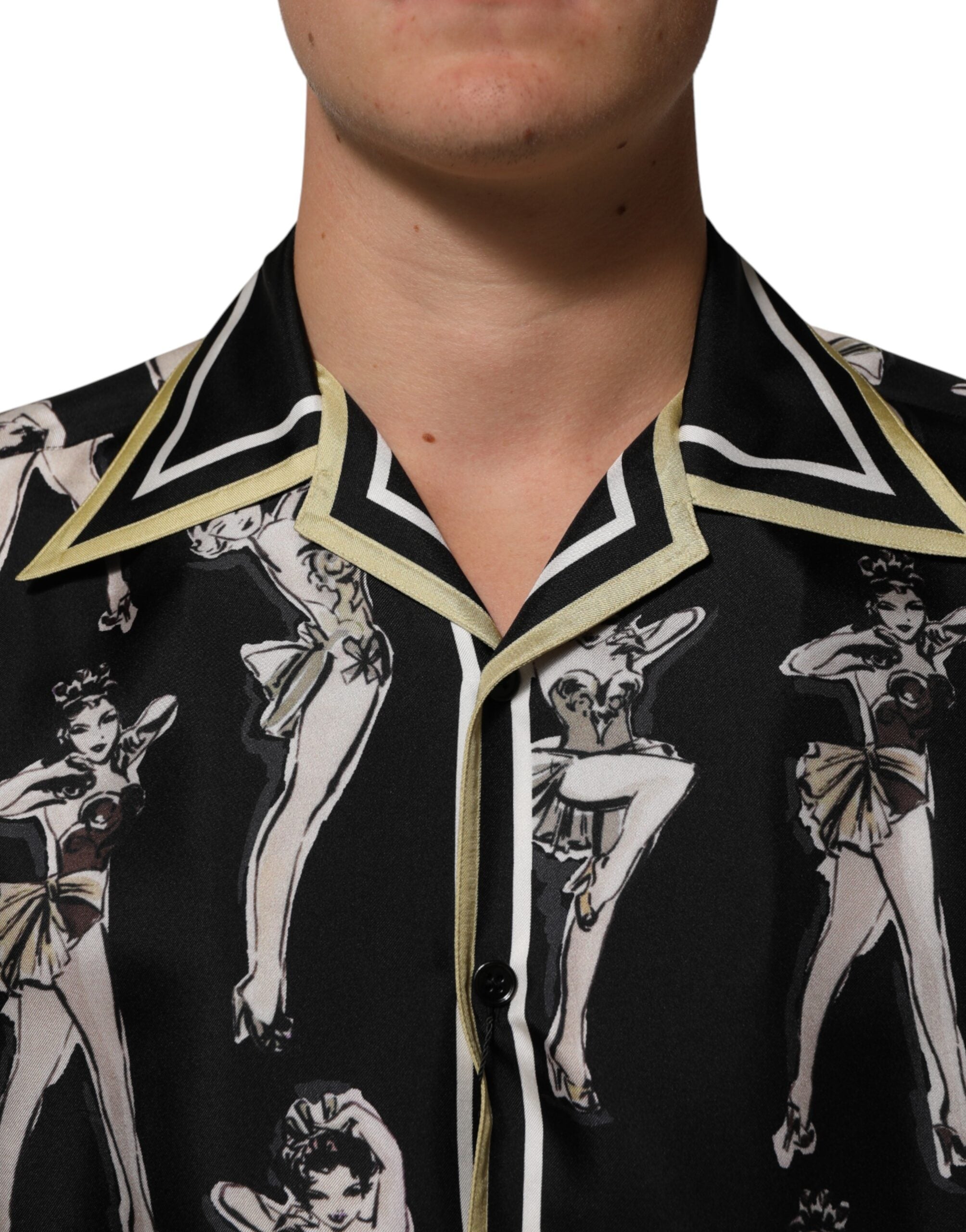 Dolce & Gabbana Black Silk Pin Up Printed Button Down Shirt Dolce & Gabbana