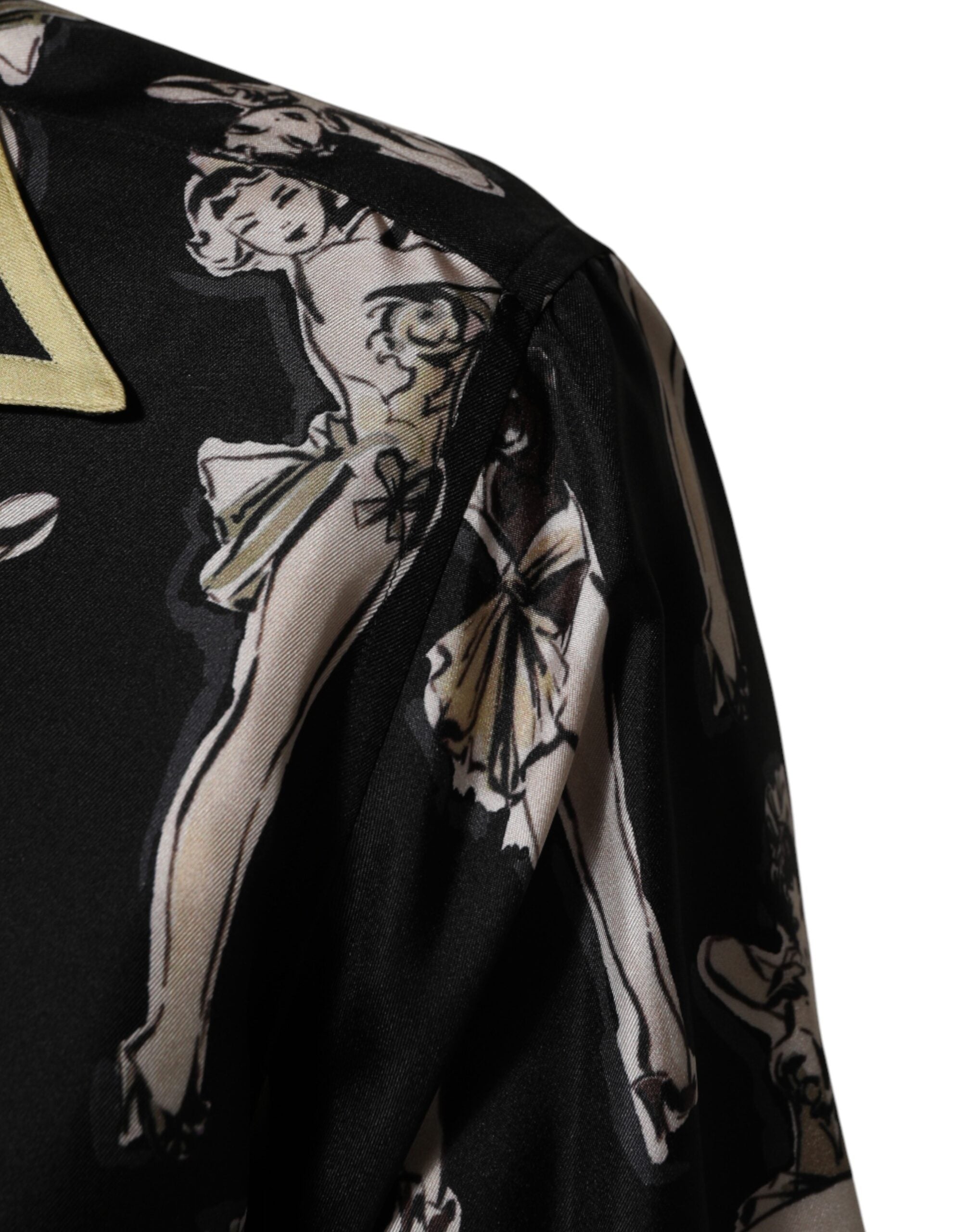 Dolce & Gabbana Black Silk Pin Up Printed Button Down Shirt Dolce & Gabbana