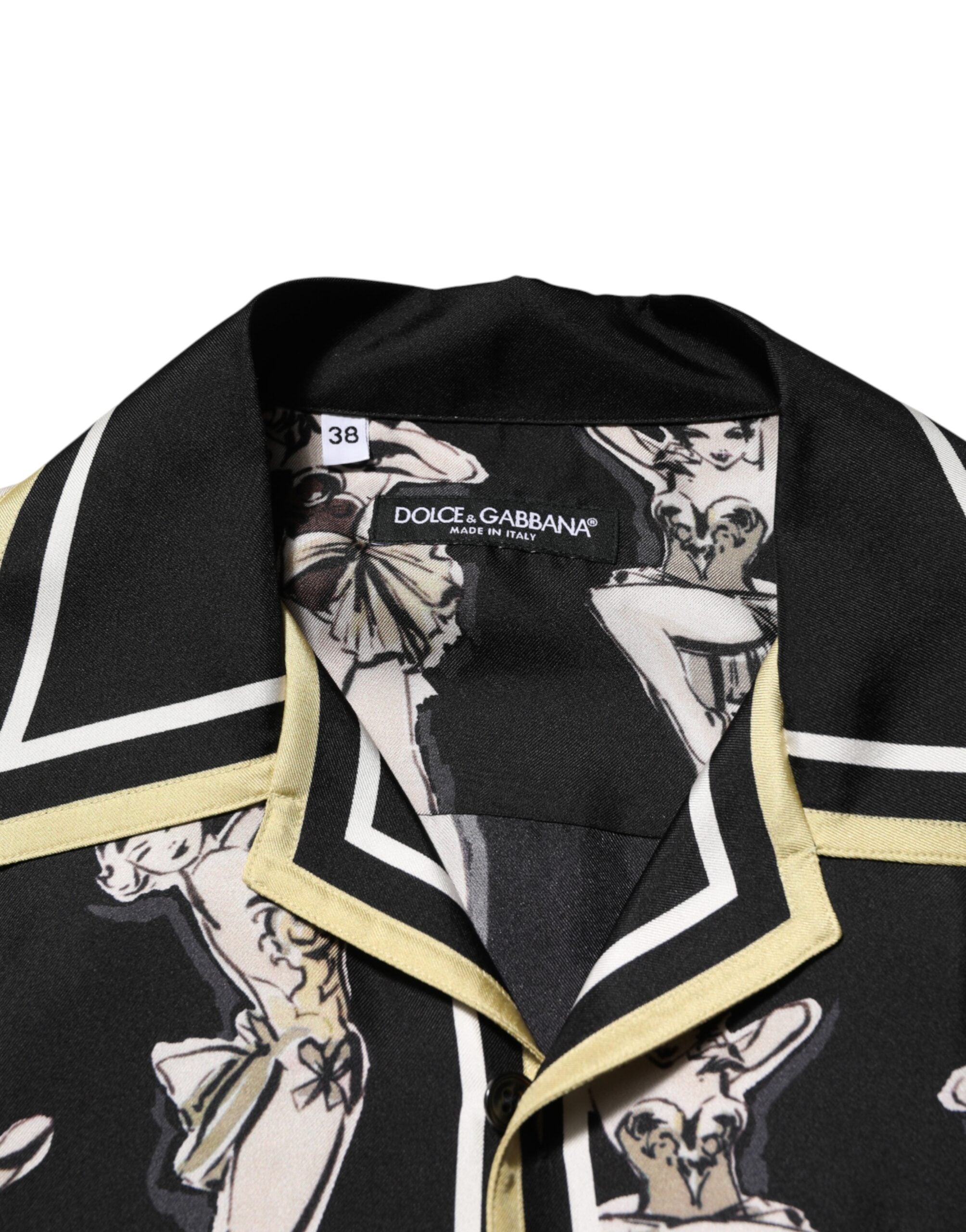 Dolce & Gabbana Black Silk Pin Up Printed Button Down Shirt Dolce & Gabbana