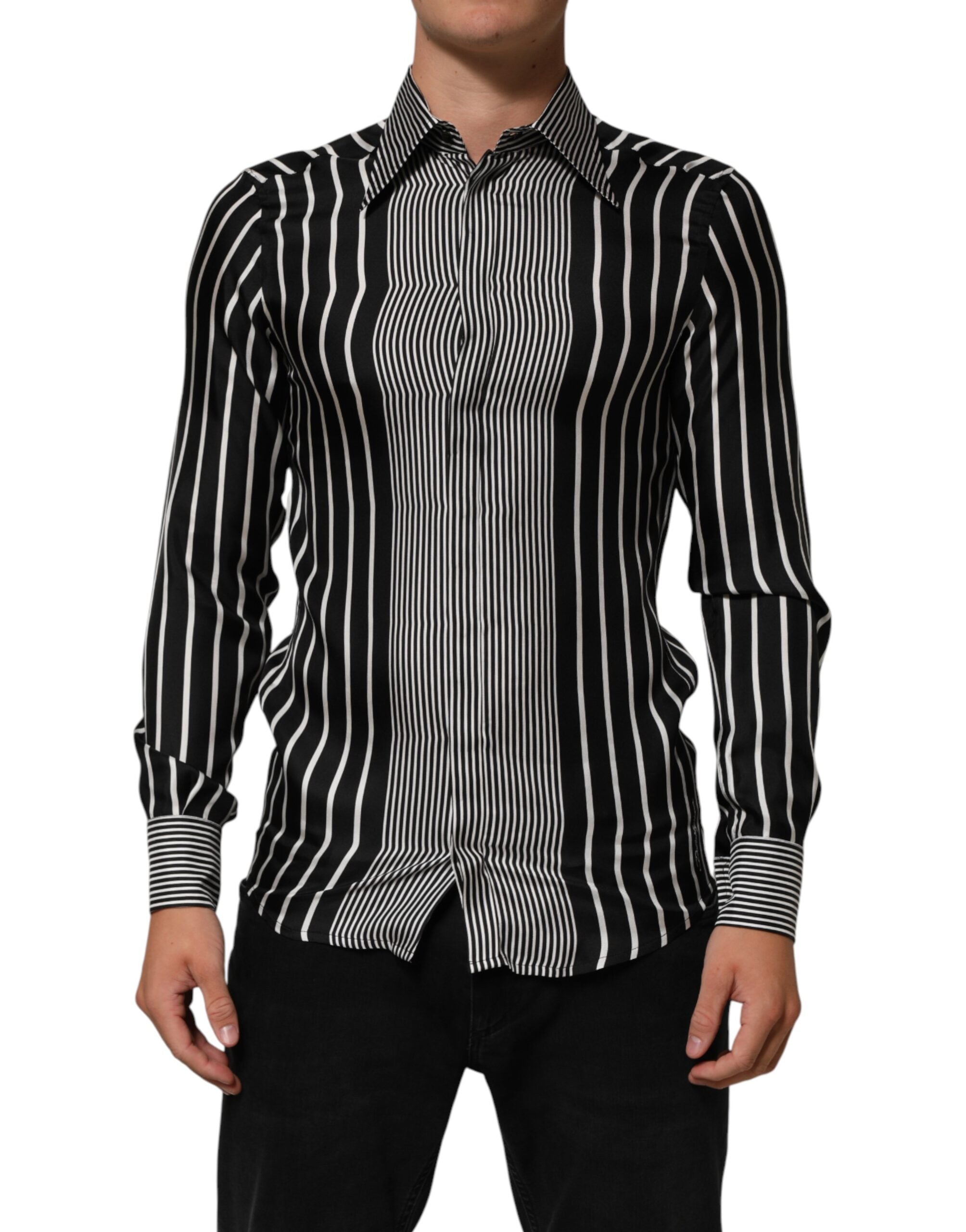 Dolce & Gabbana Black White Stripes Men MARTINI Dress Shirt Dolce & Gabbana