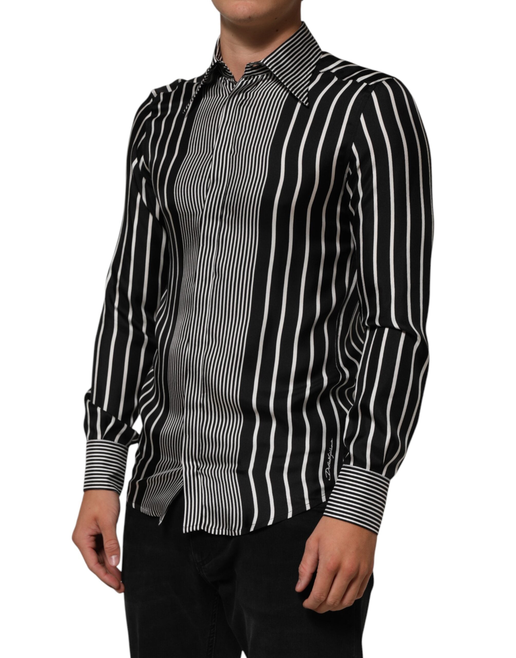 Dolce & Gabbana Black White Stripes Men MARTINI Dress Shirt Dolce & Gabbana