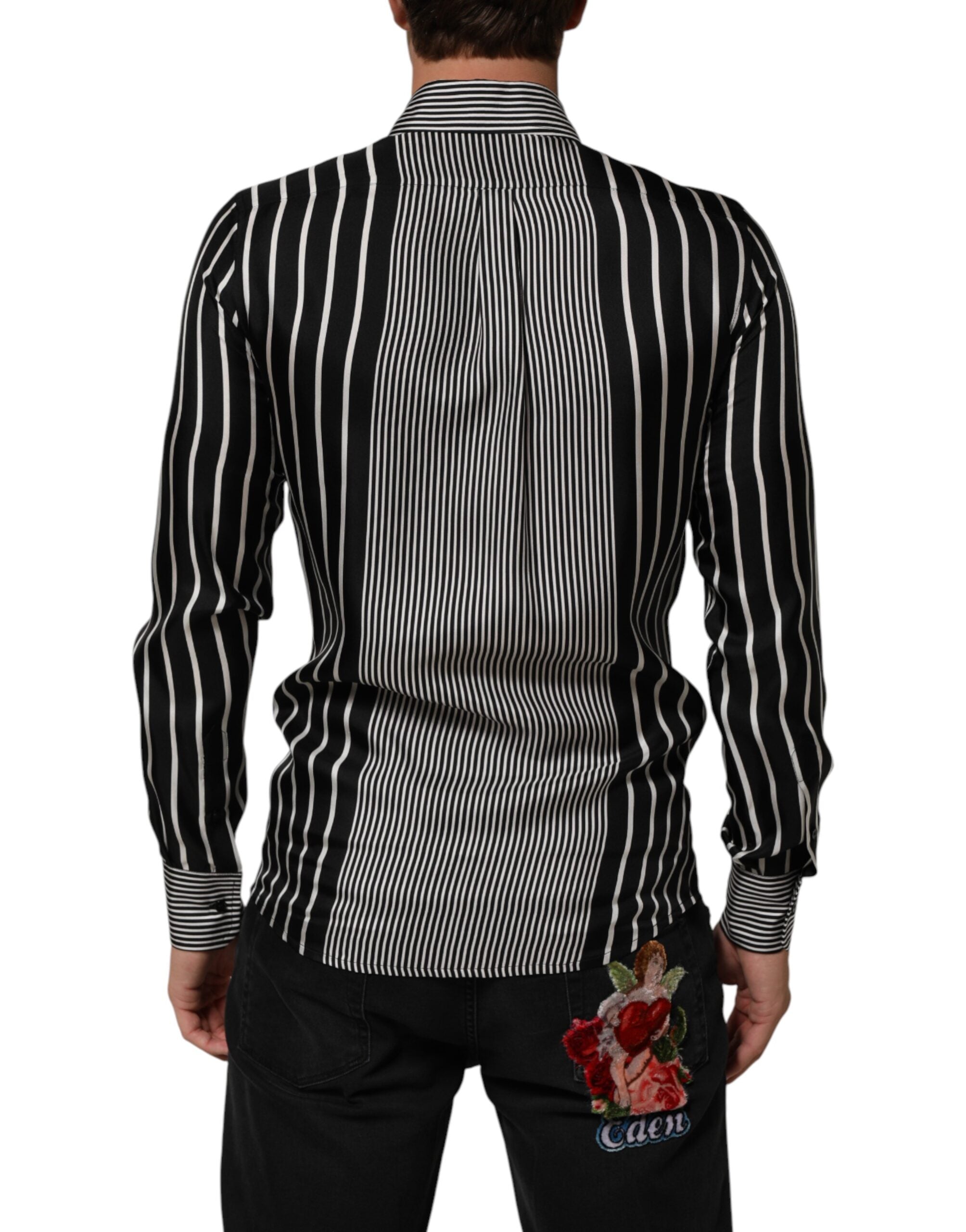 Dolce & Gabbana Black White Stripes Men MARTINI Dress Shirt Dolce & Gabbana
