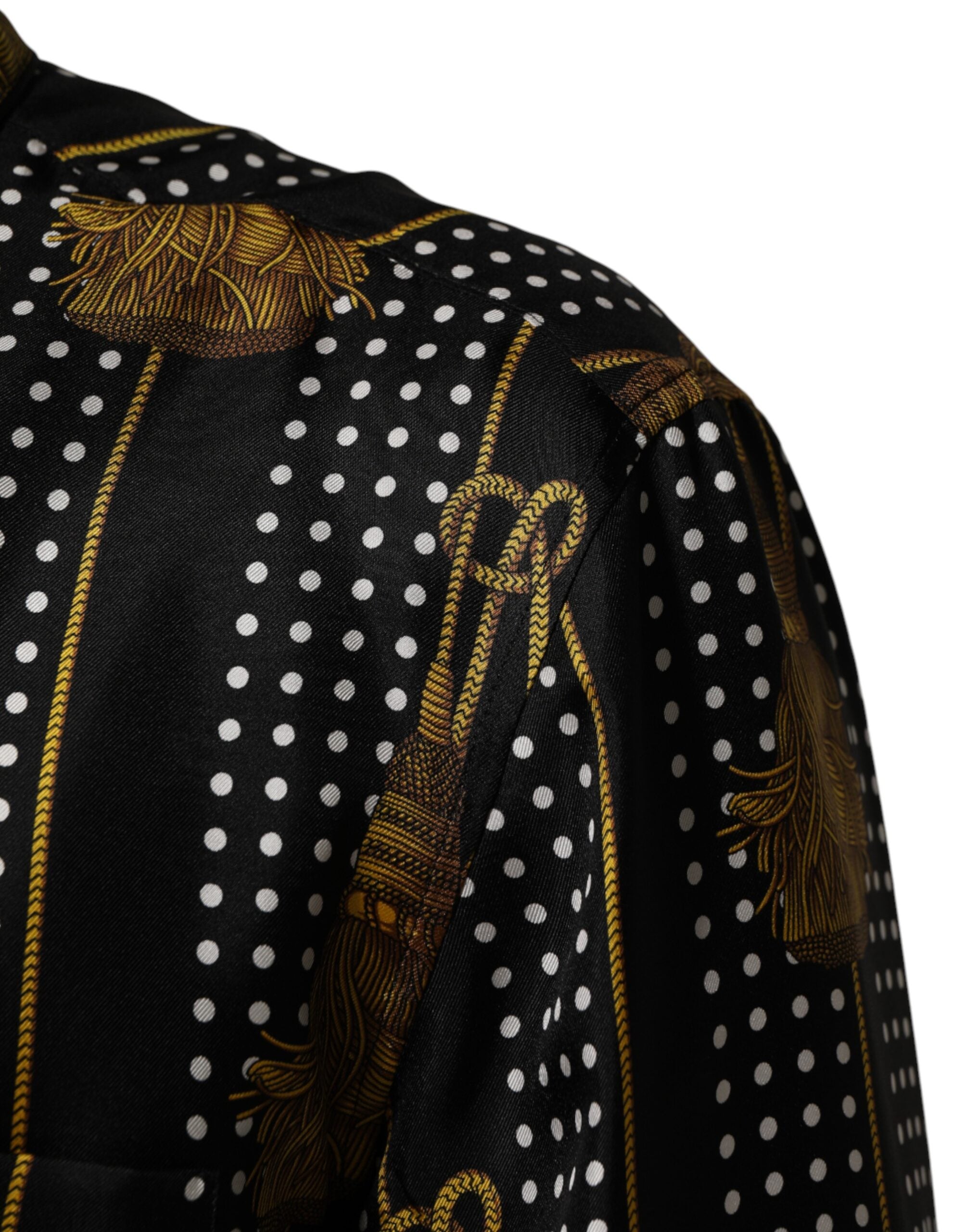 Dolce & Gabbana Black Dotted Tassel Silk Button Down Shirt Dolce & Gabbana