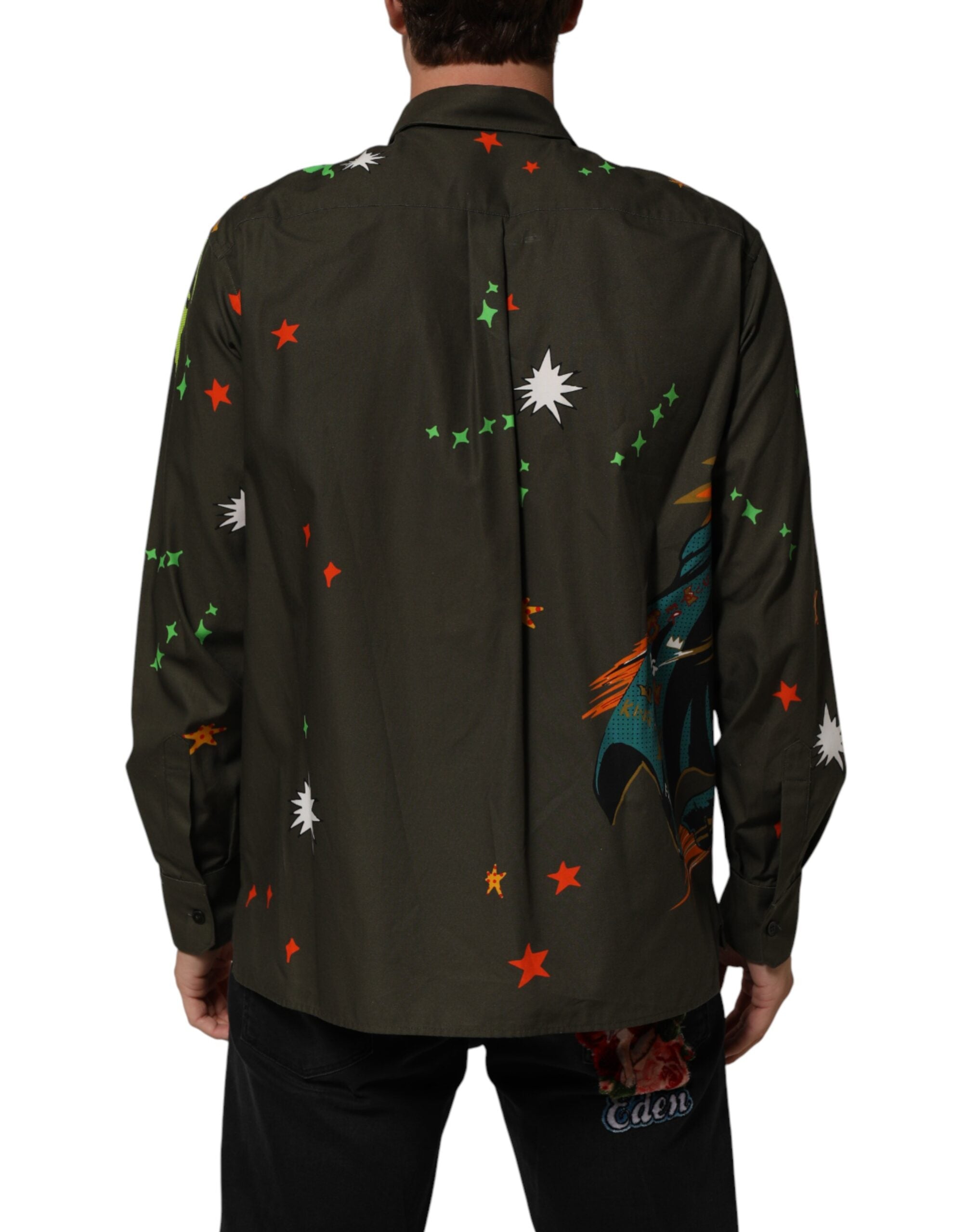 Dolce & Gabbana Green Superhero Print Button Down Shirt Dolce & Gabbana