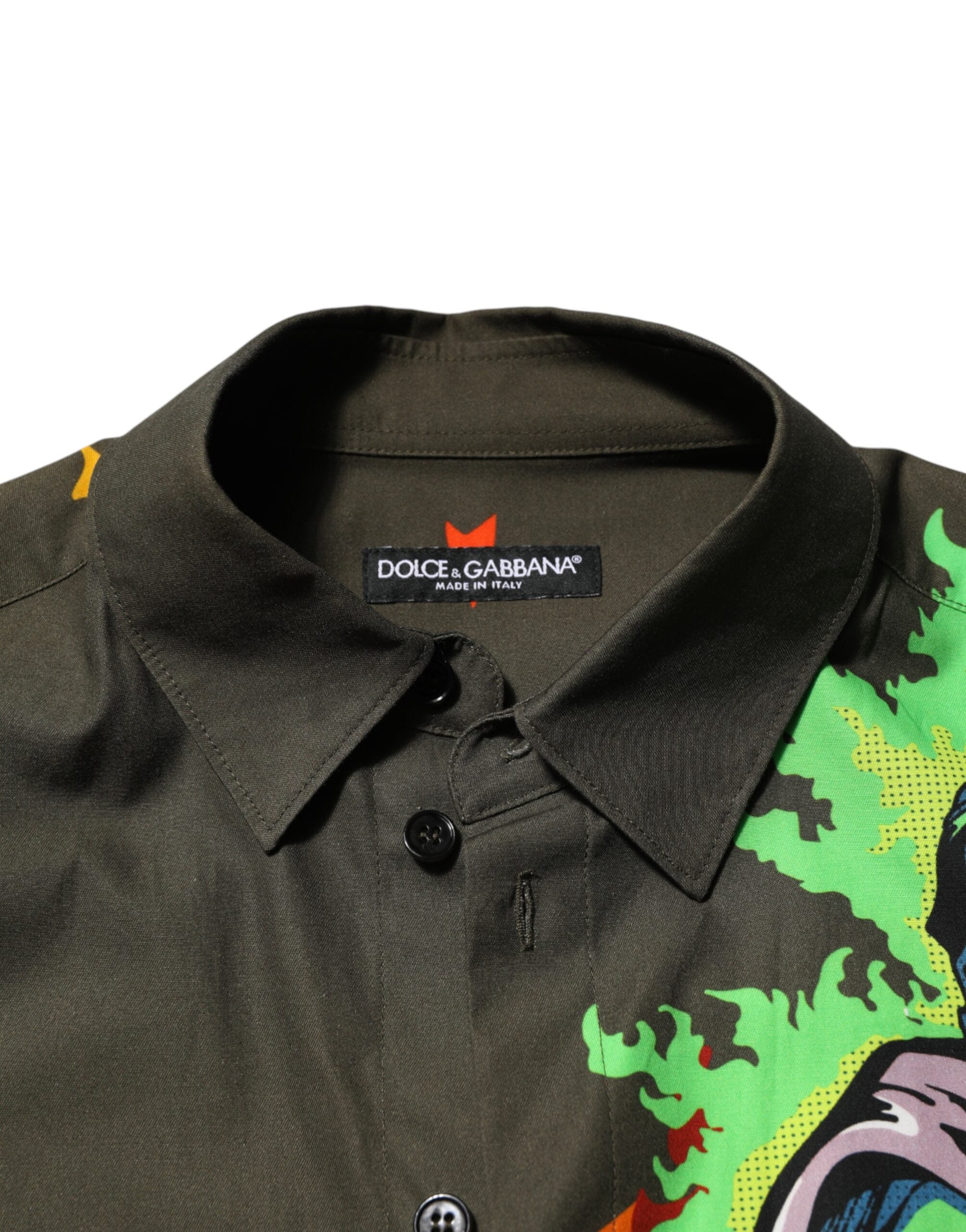 Dolce & Gabbana Green Superhero Print Button Down Shirt Dolce & Gabbana