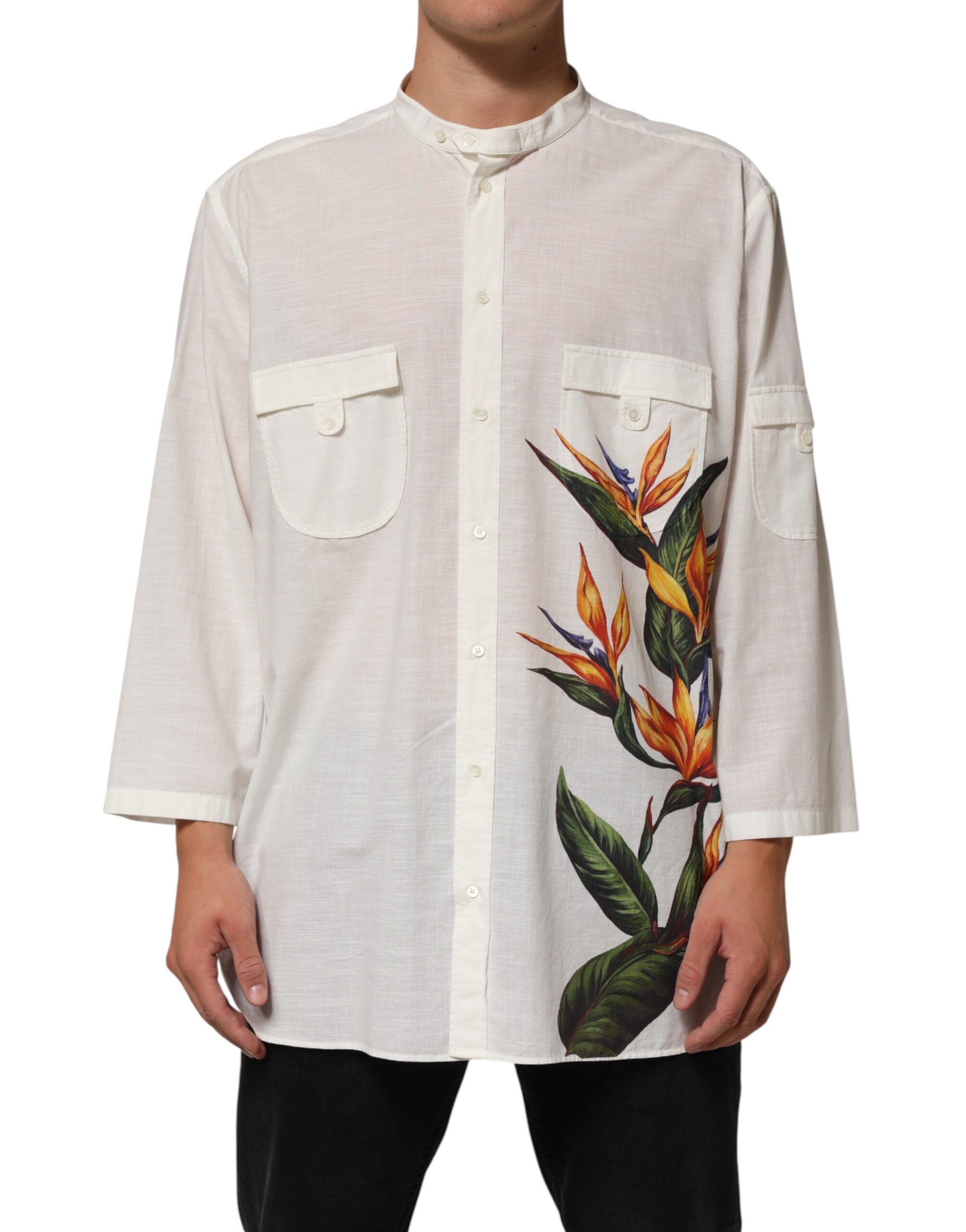 Dolce & Gabbana White Cotton Floral Print Button Down Shirt Dolce & Gabbana
