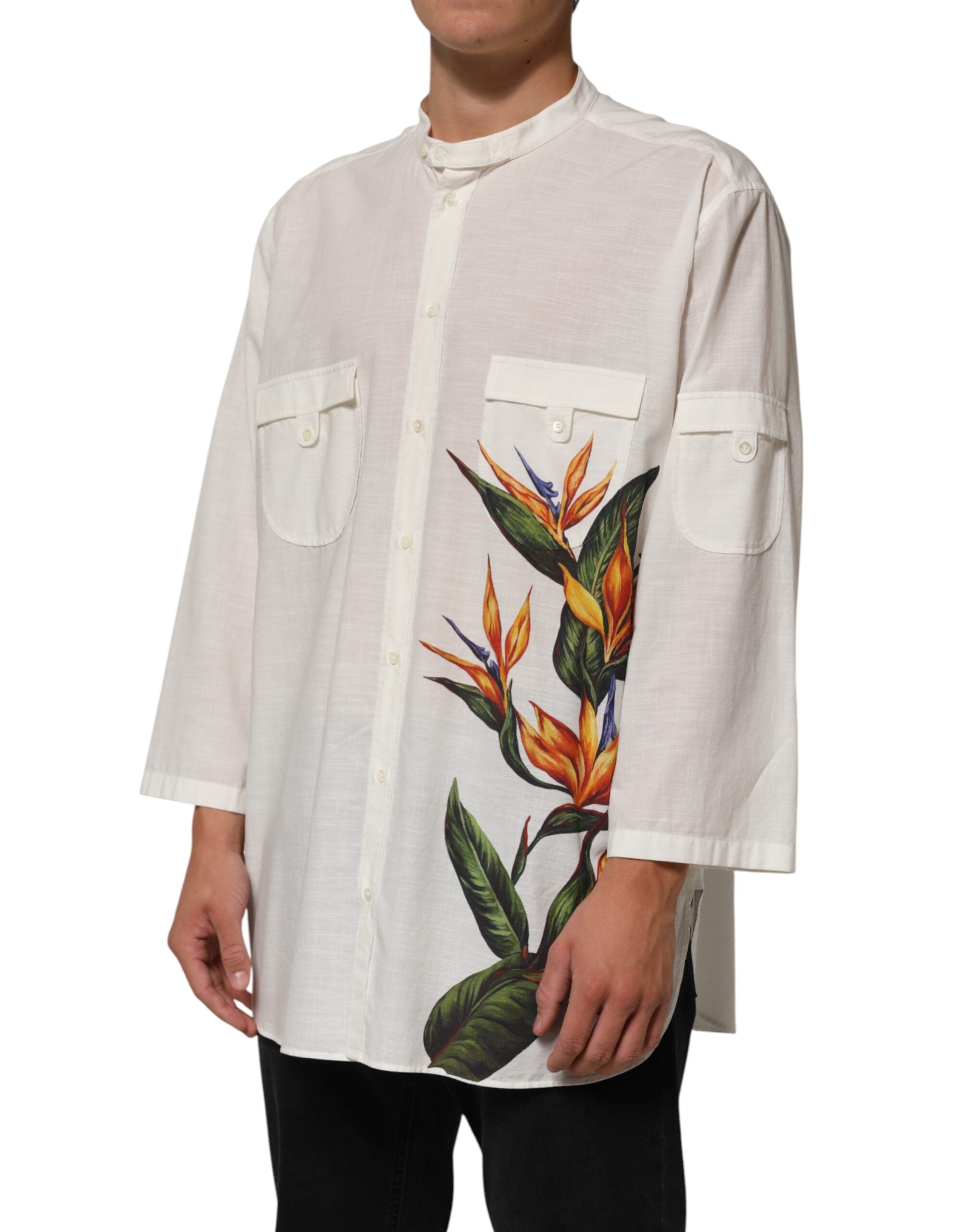 Dolce & Gabbana White Cotton Floral Print Button Down Shirt Dolce & Gabbana