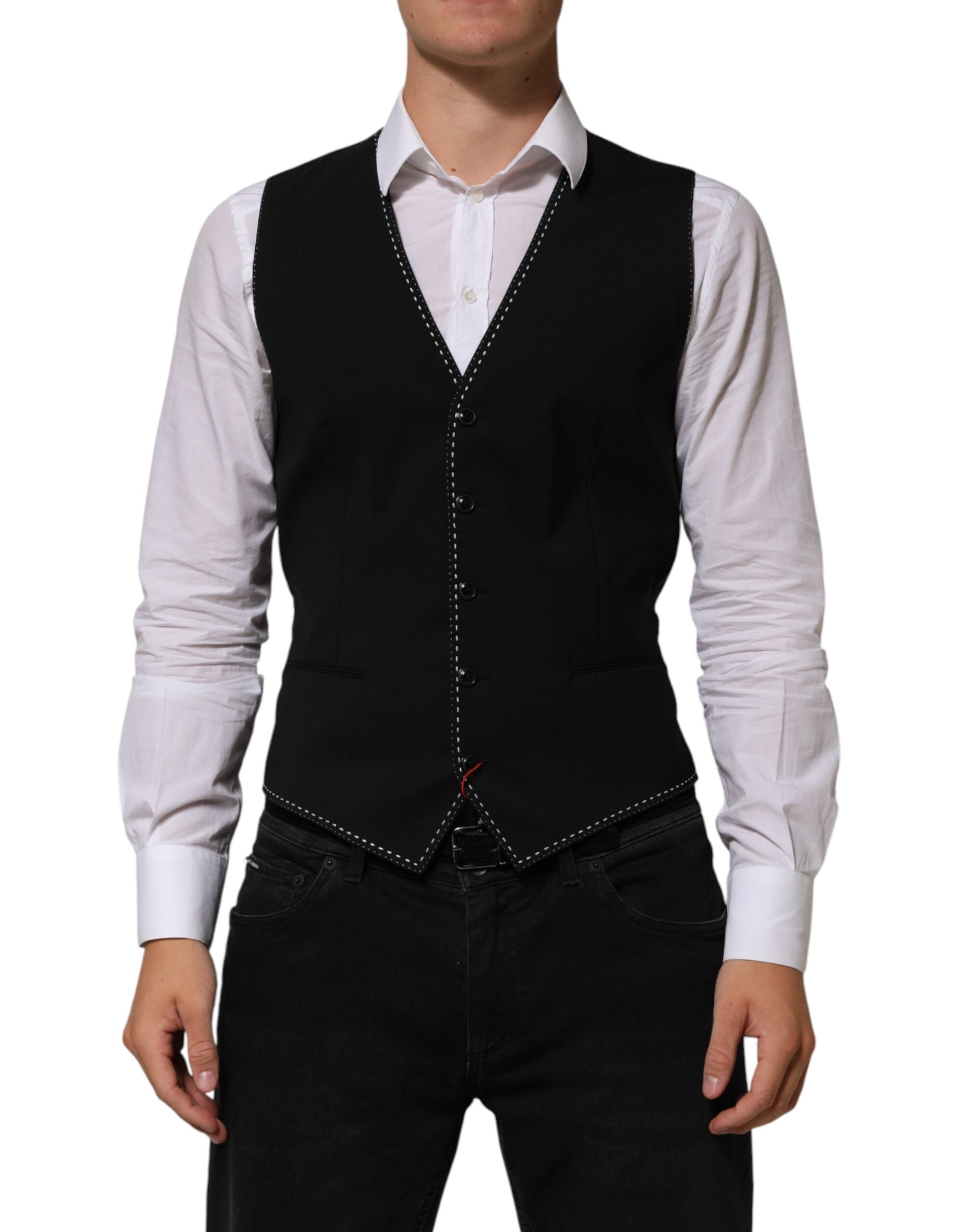 Dolce & Gabbana Black Wool Dress Formal Men Waistcoat Vest Dolce & Gabbana