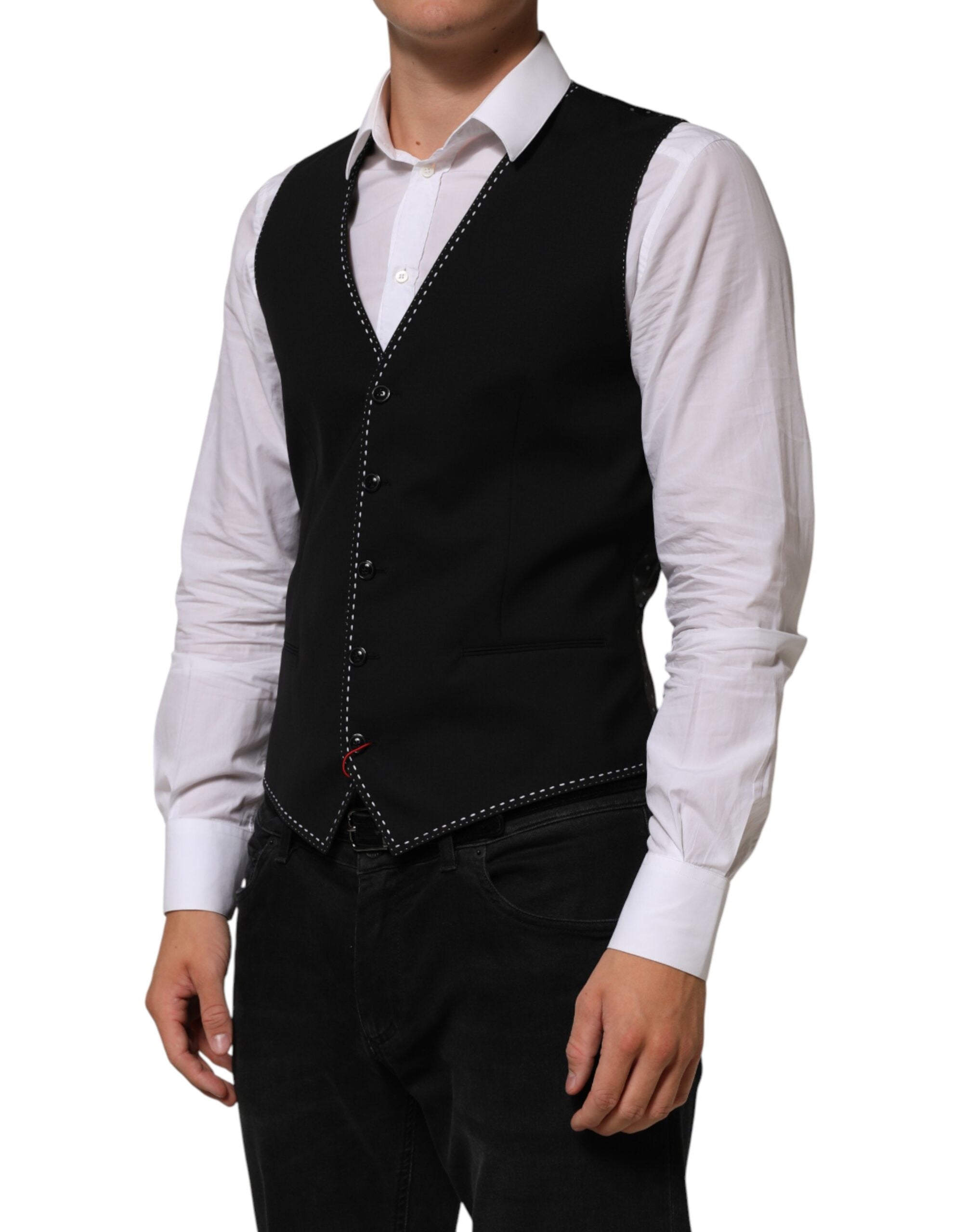 Dolce & Gabbana Black Wool Dress Formal Men Waistcoat Vest Dolce & Gabbana
