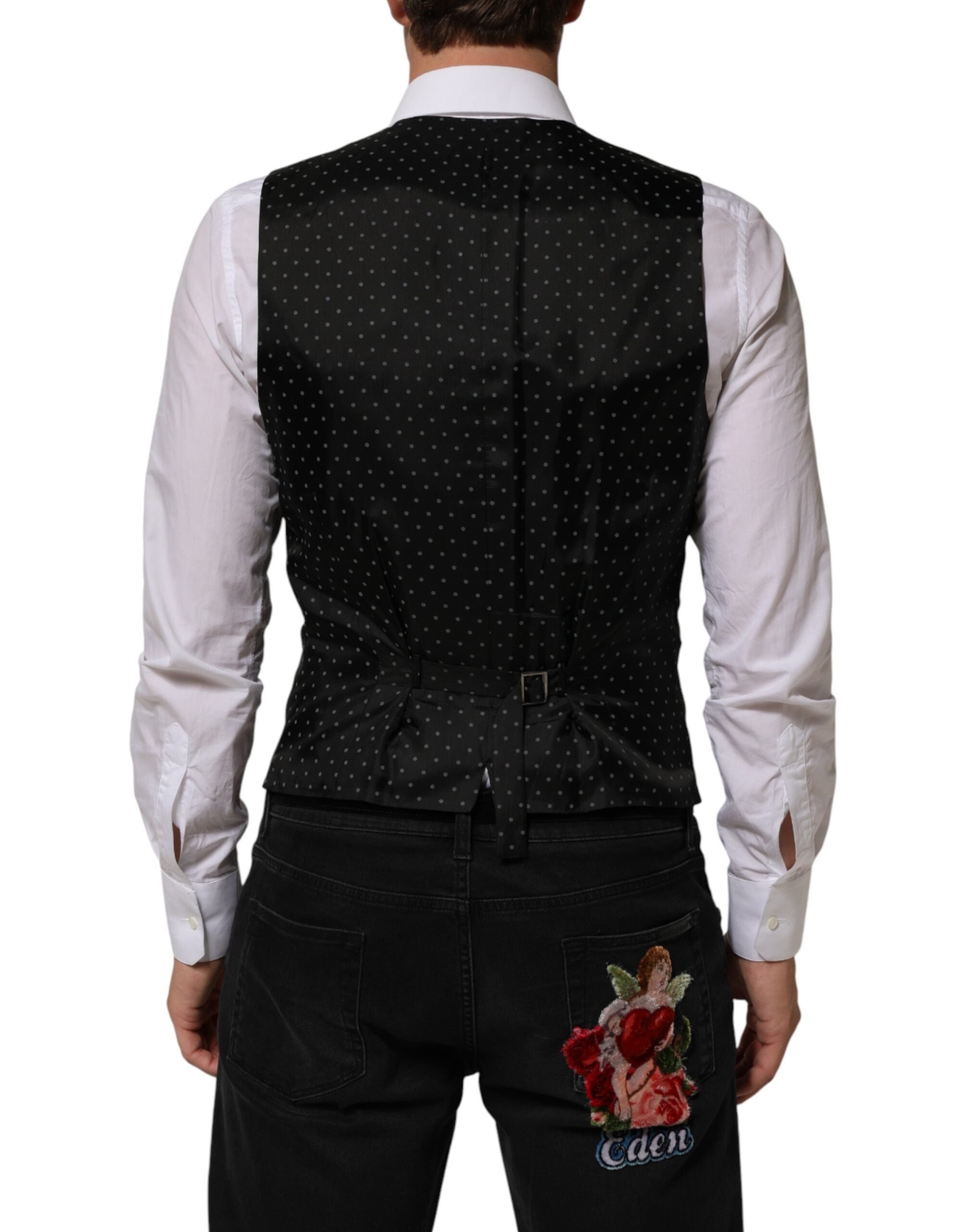 Dolce & Gabbana Black Wool Dress Formal Men Waistcoat Vest Dolce & Gabbana