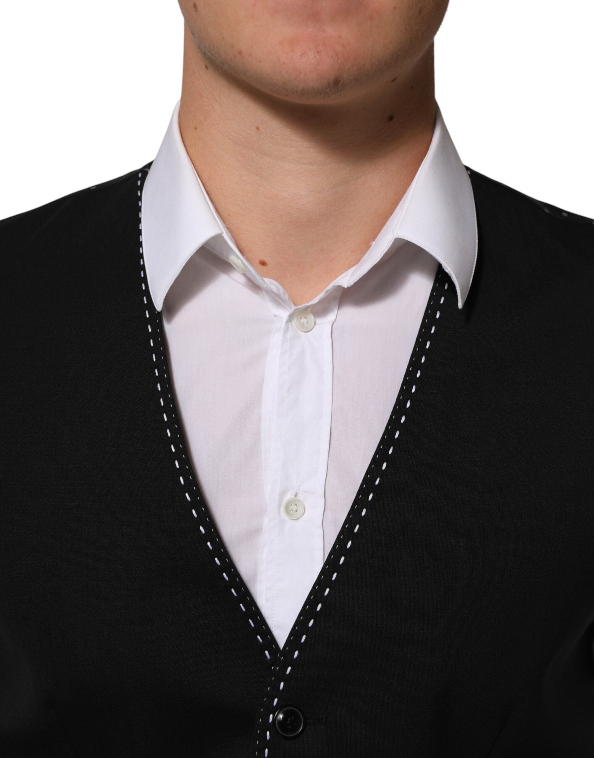 Dolce & Gabbana Black Wool Dress Formal Men Waistcoat Vest Dolce & Gabbana