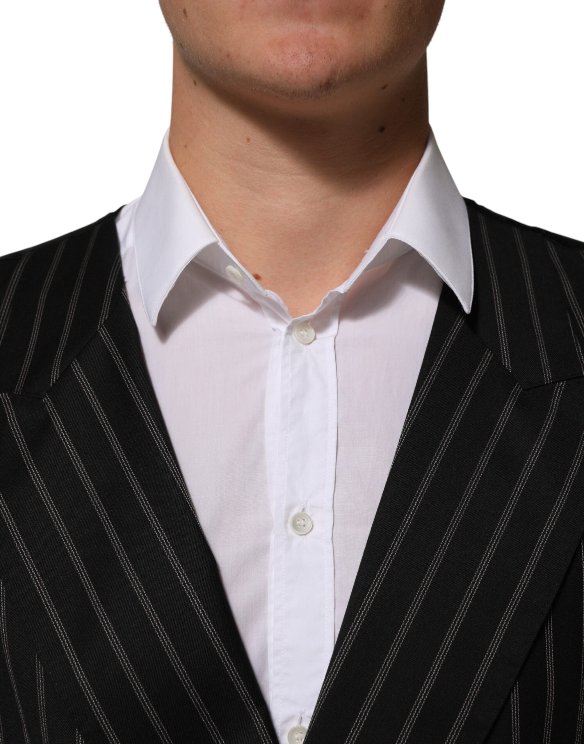 Dolce & Gabbana Black Stripes Wool Dress Men Waistcoat Vest Dolce & Gabbana