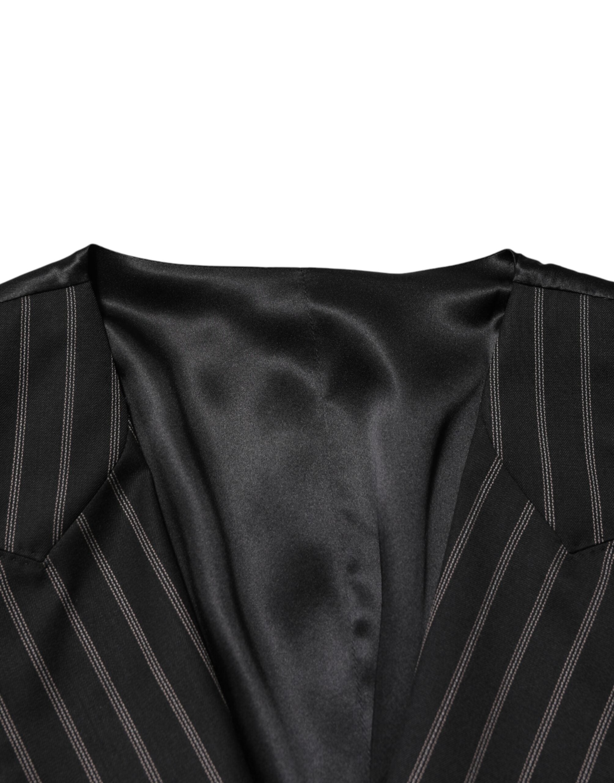 Dolce & Gabbana Black Stripes Wool Dress Men Waistcoat Vest Dolce & Gabbana