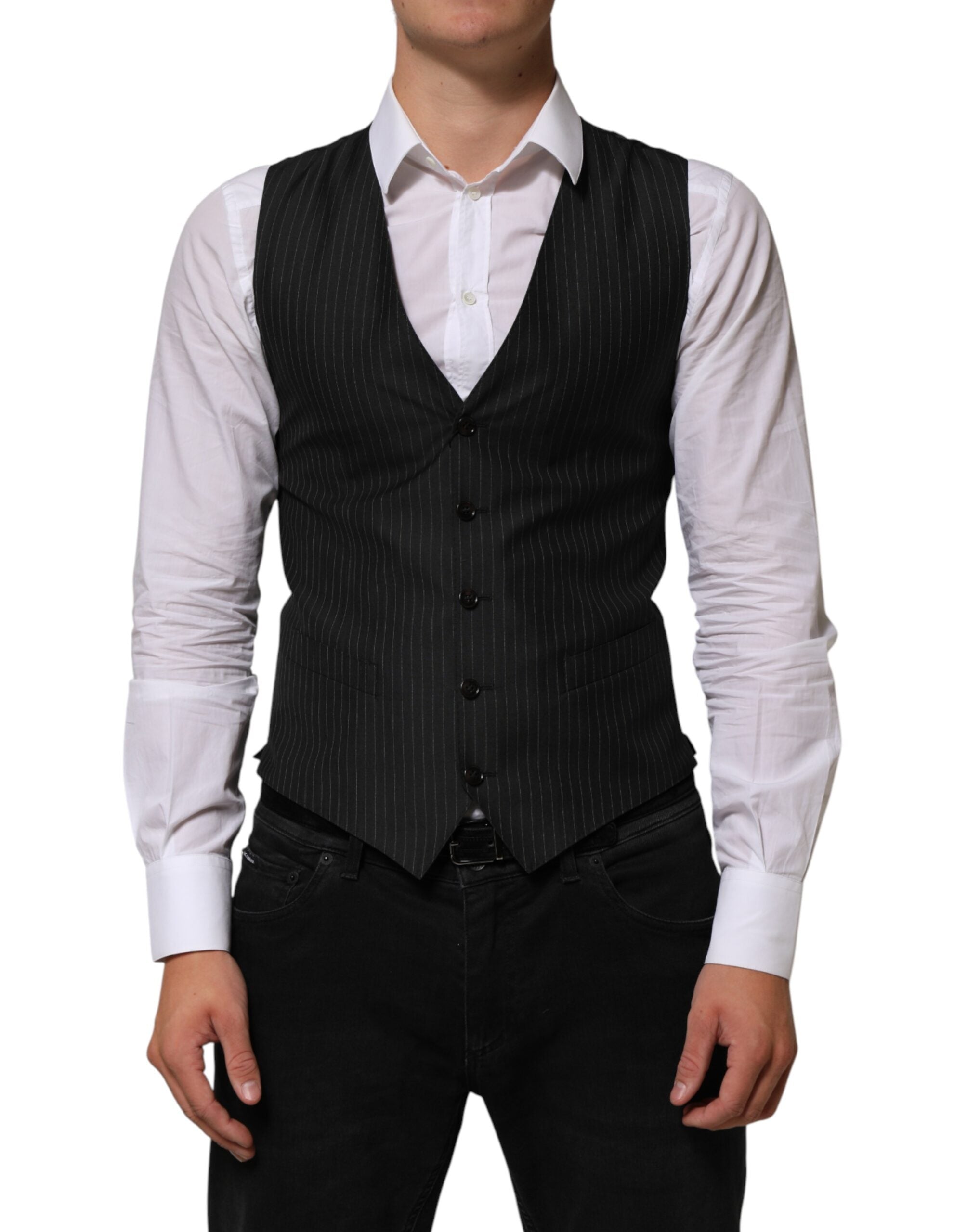 Dolce & Gabbana Black Wool Men Dress Formal Waistcoat Vest Dolce & Gabbana