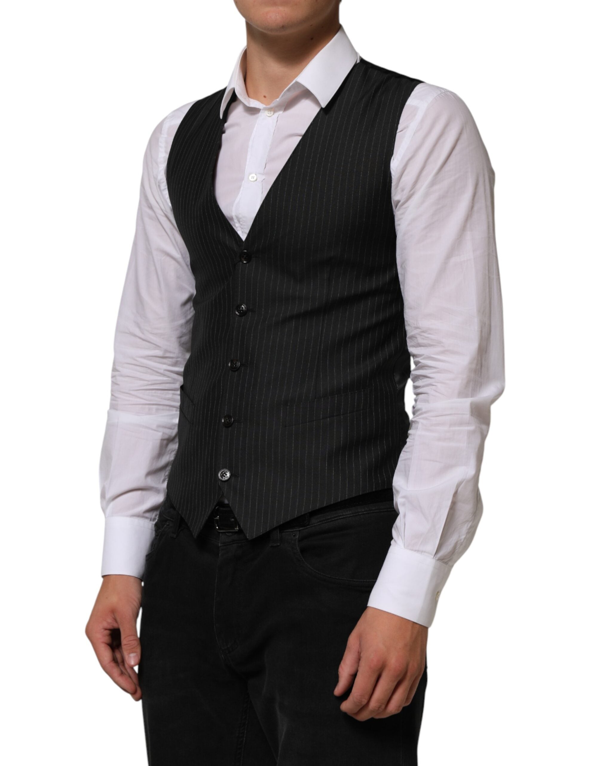 Dolce & Gabbana Black Wool Men Dress Formal Waistcoat Vest Dolce & Gabbana