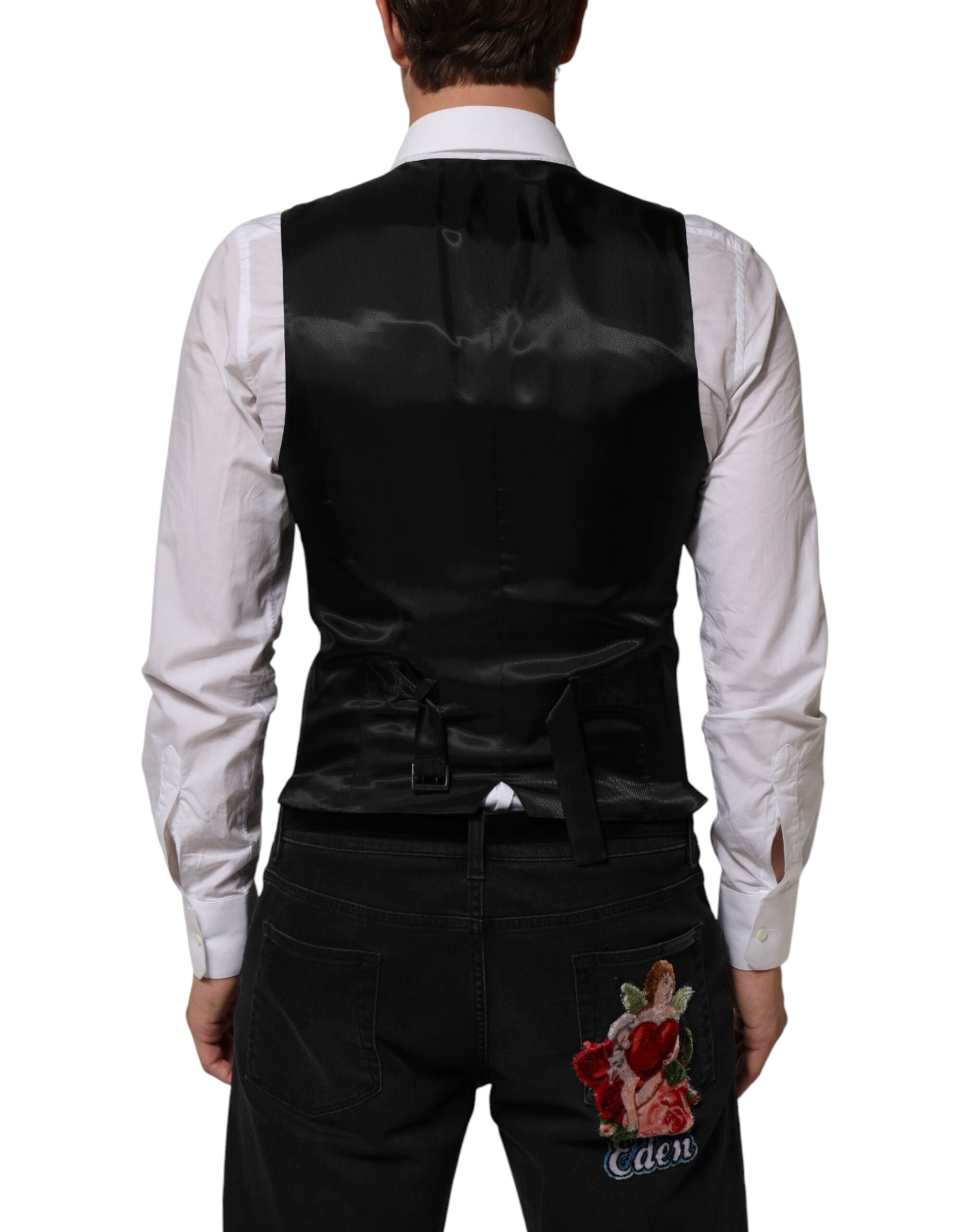 Dolce & Gabbana Black Wool Men Dress Formal Waistcoat Vest Dolce & Gabbana