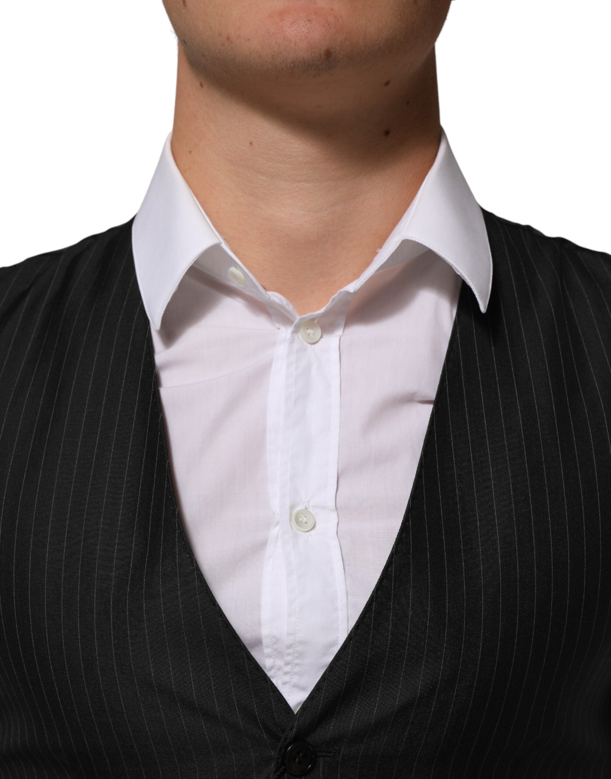 Dolce & Gabbana Black Wool Men Dress Formal Waistcoat Vest Dolce & Gabbana