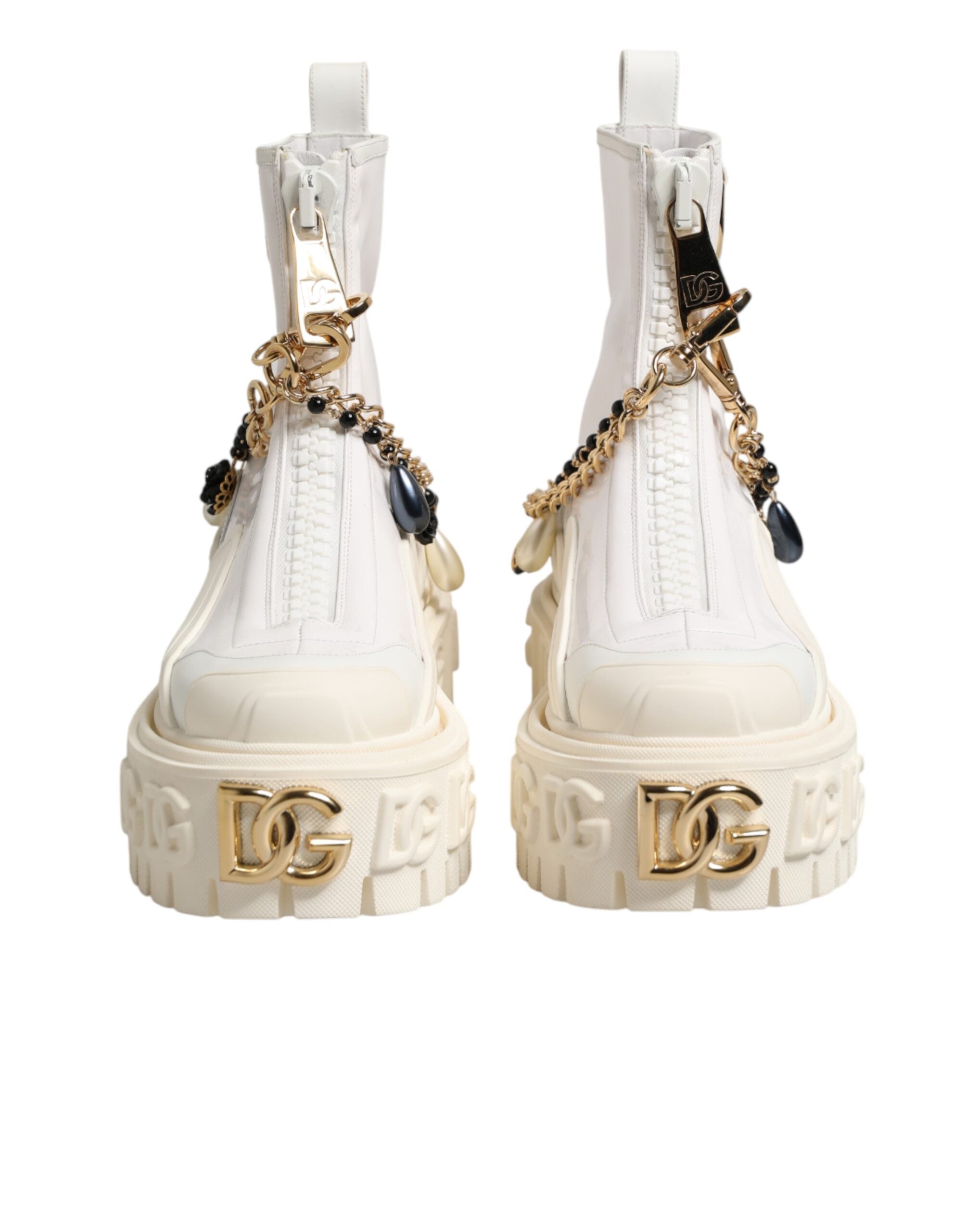 Dolce & Gabbana White Leather Rubber Logo Ankle Boots Shoes Dolce & Gabbana