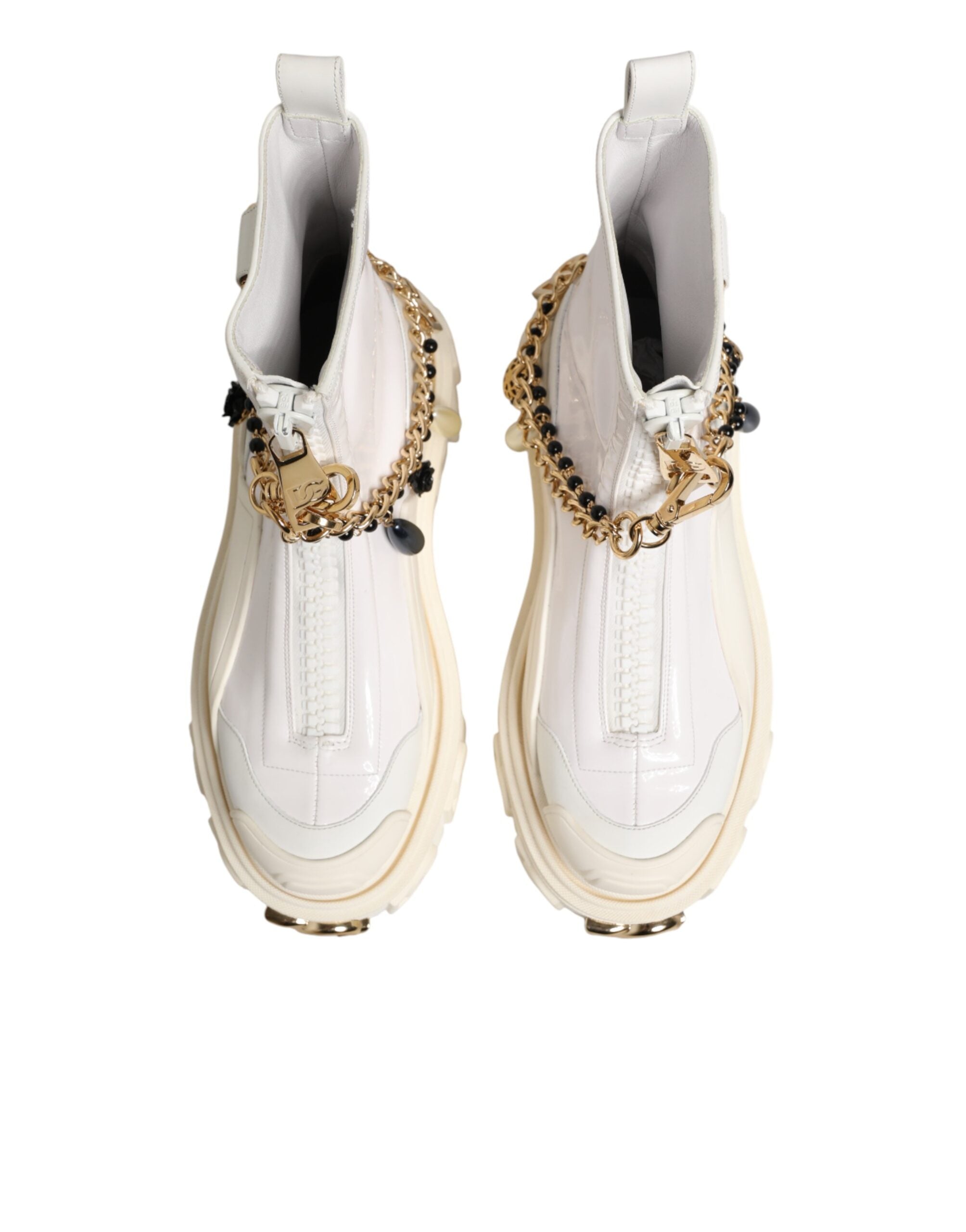Dolce & Gabbana White Leather Rubber Logo Ankle Boots Shoes Dolce & Gabbana