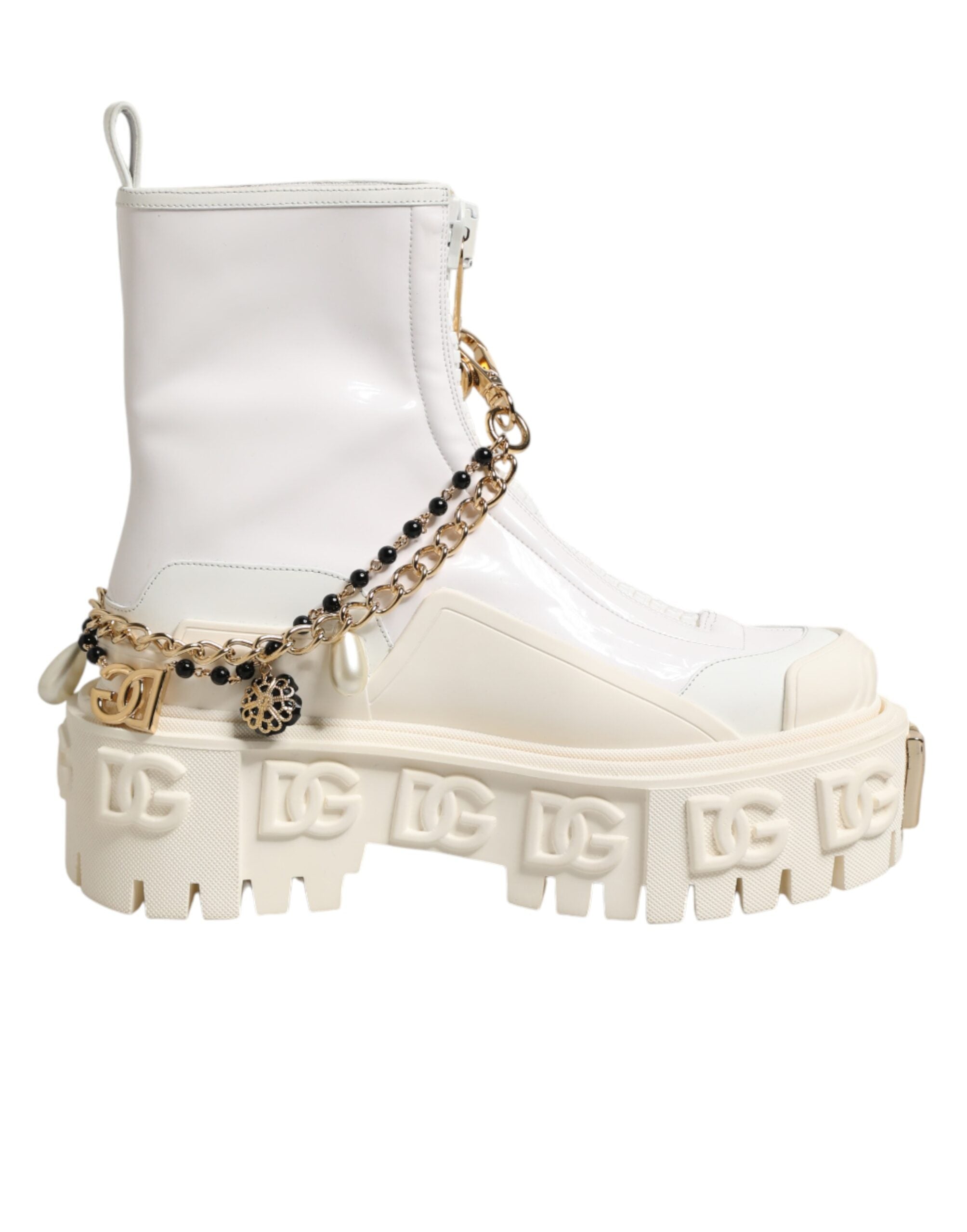 Dolce & Gabbana White Leather Rubber Logo Ankle Boots Shoes Dolce & Gabbana