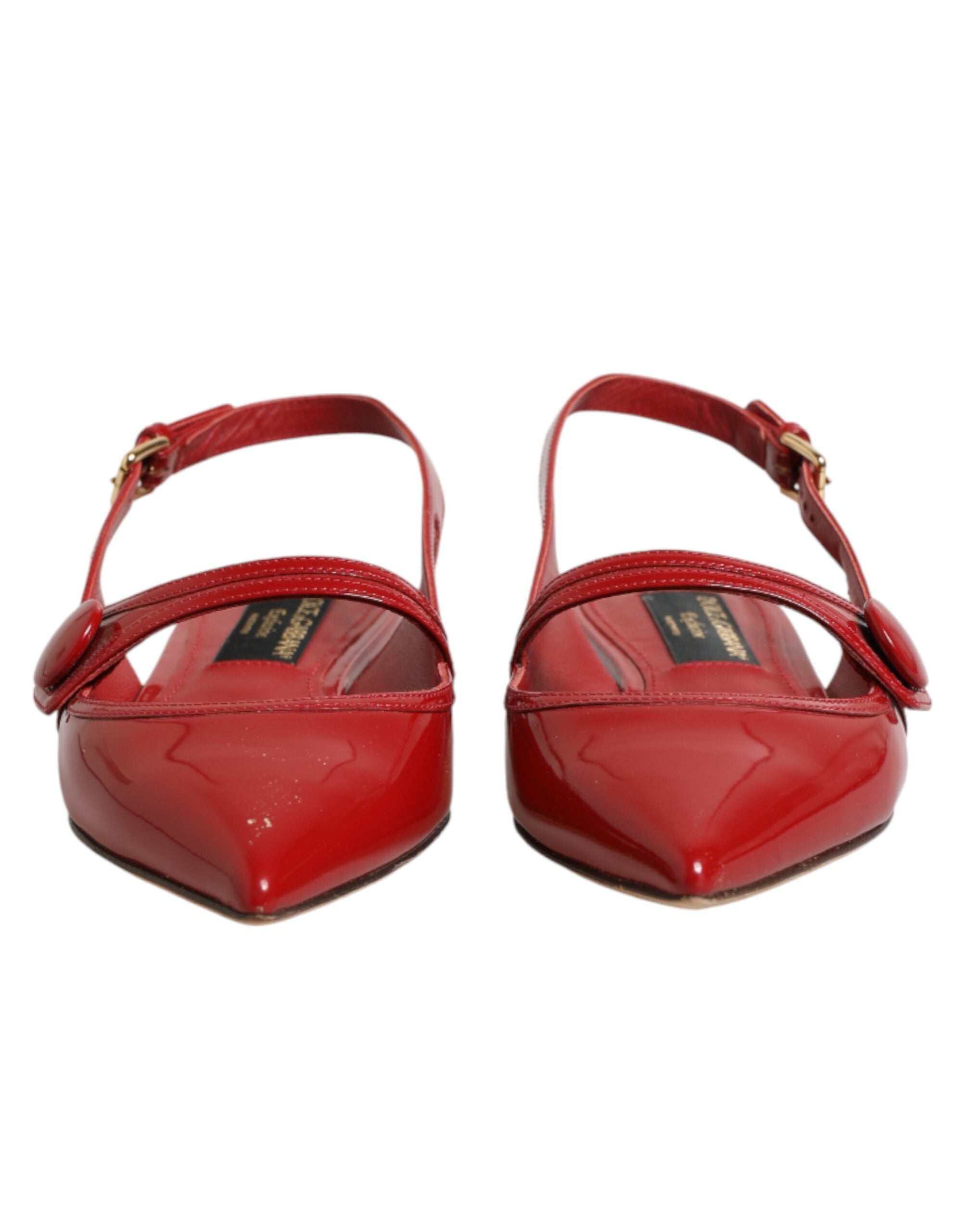 Dolce & Gabbana Red Leather Slingback Flats Sandals Shoes Dolce & Gabbana