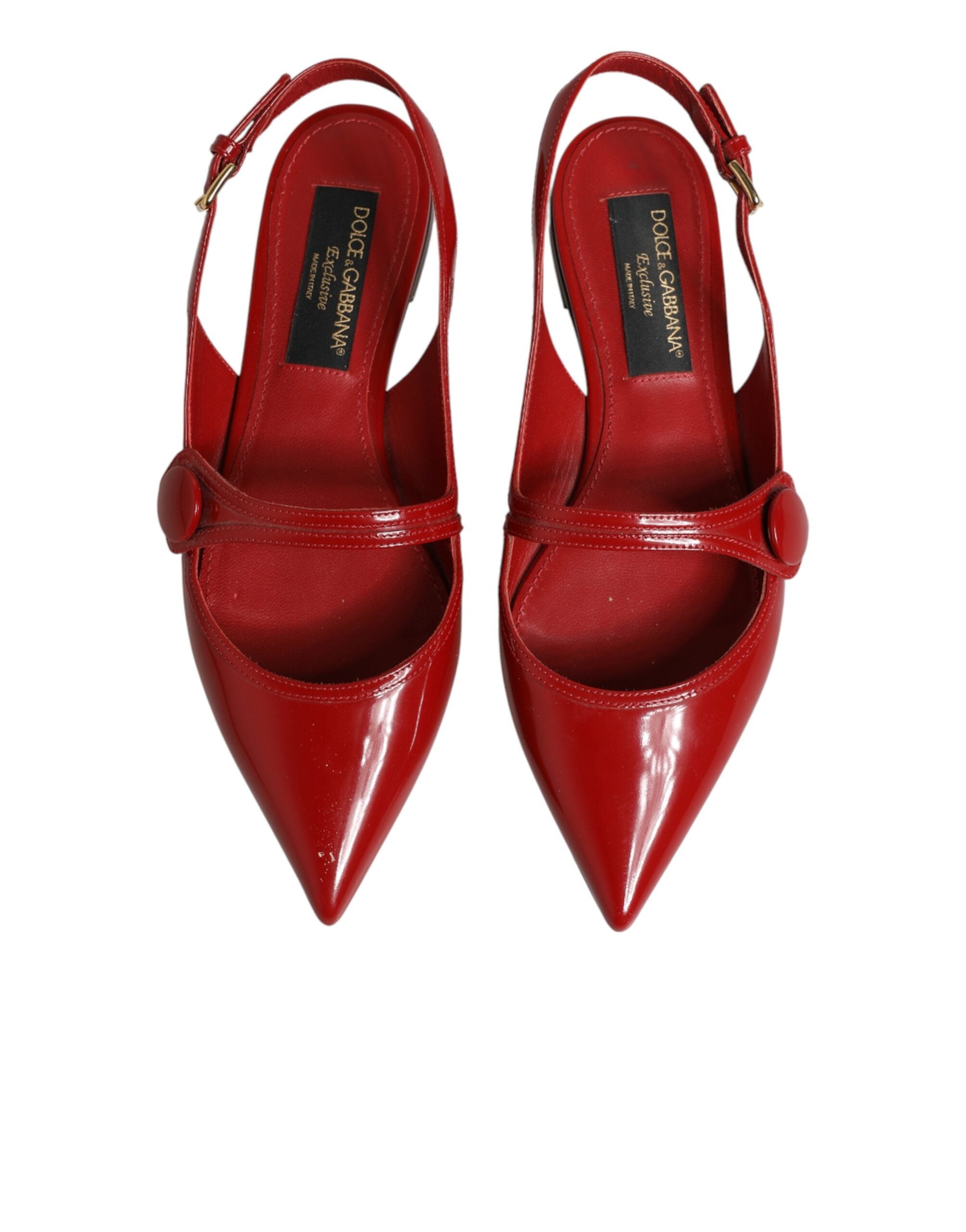 Dolce & Gabbana Red Leather Slingback Flats Sandals Shoes Dolce & Gabbana